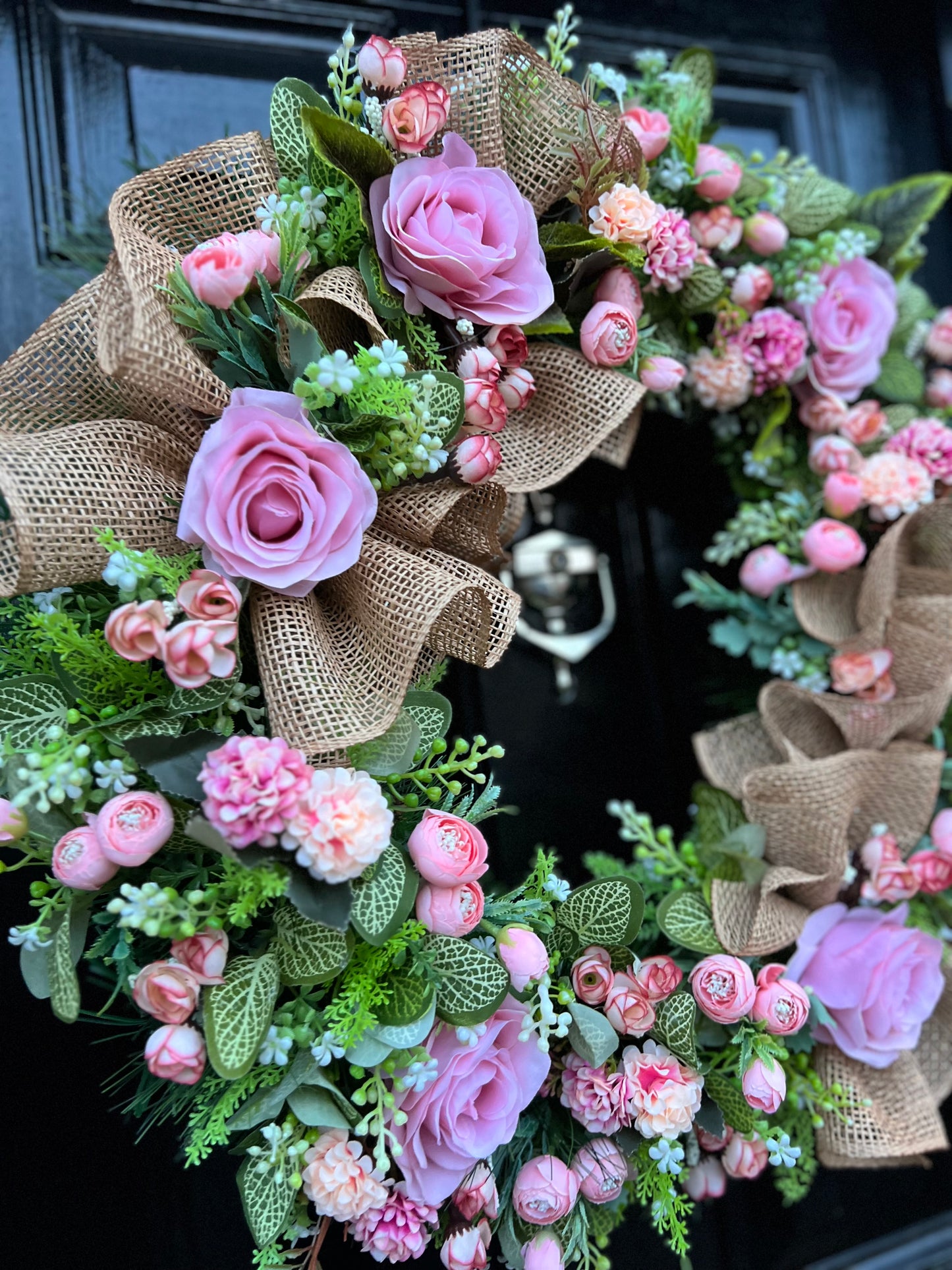 65cm VINTAGE PINK RUSTIC MESH MIXED FOLIAGE ANY SEASON WREATH