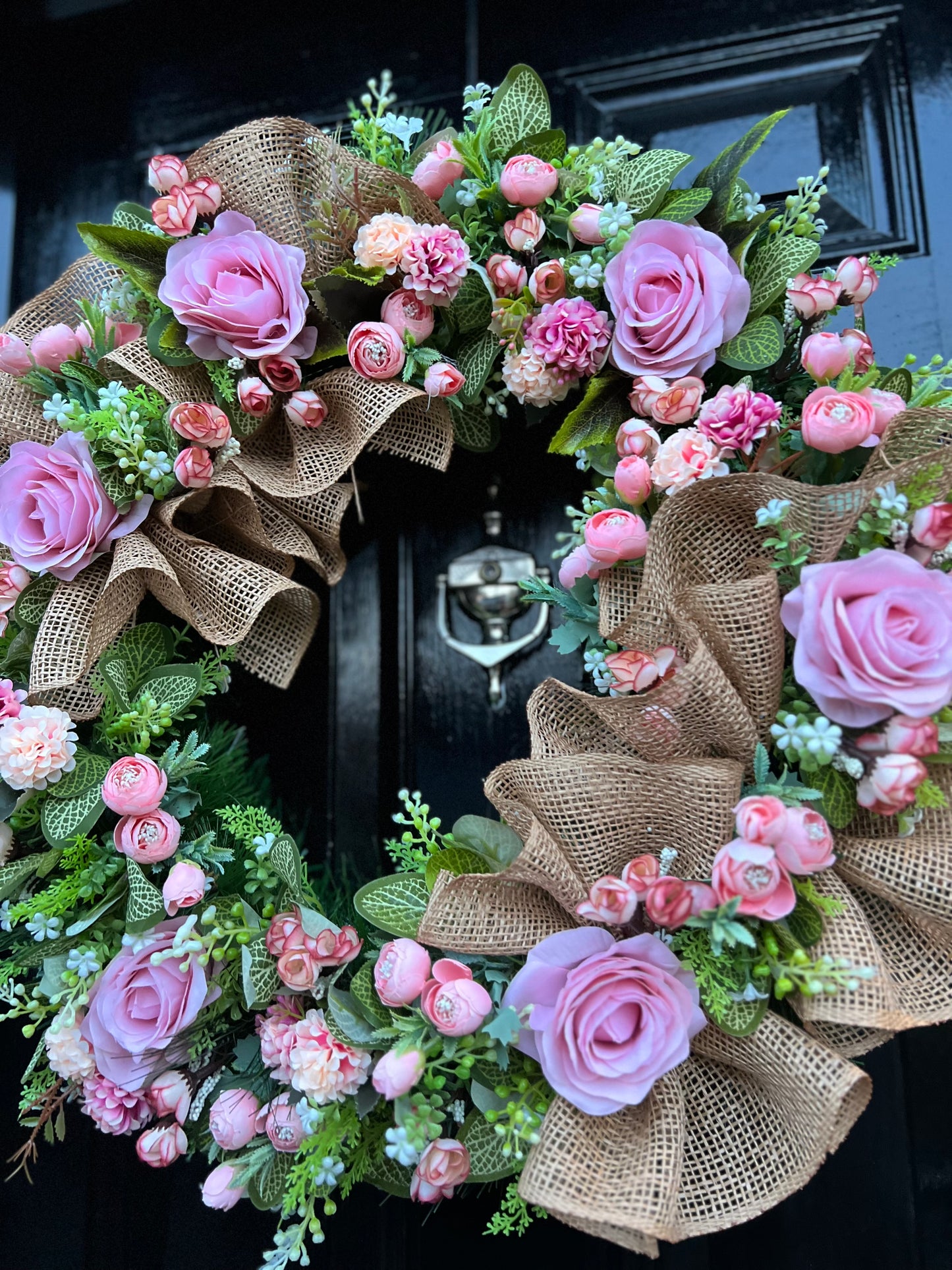 65cm VINTAGE PINK RUSTIC MESH MIXED FOLIAGE ANY SEASON WREATH