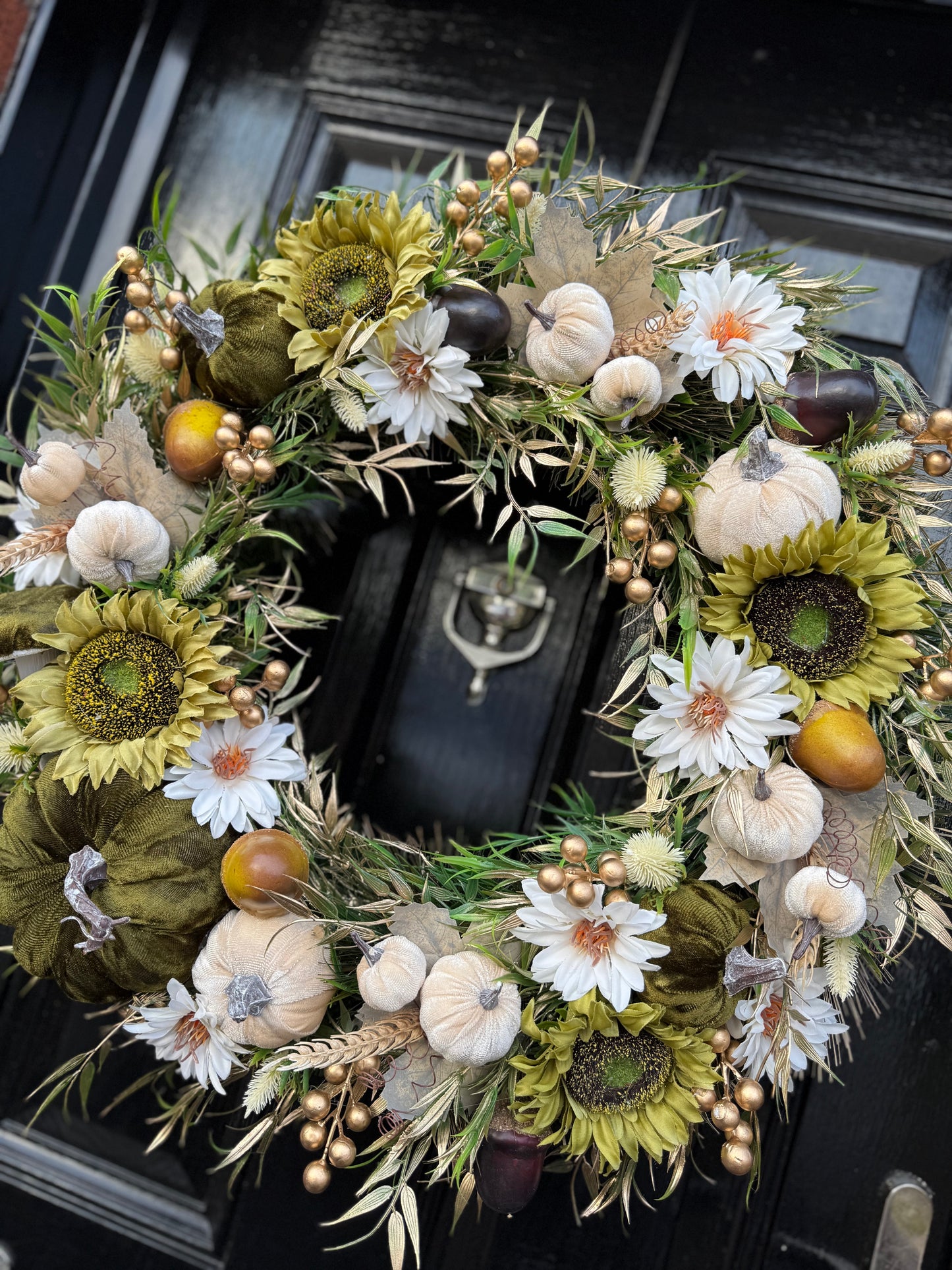 65cm DELUXE XL PUMPKIN/ WOODLAND NEUTRAL/ GREEN AUTUMN WREATH