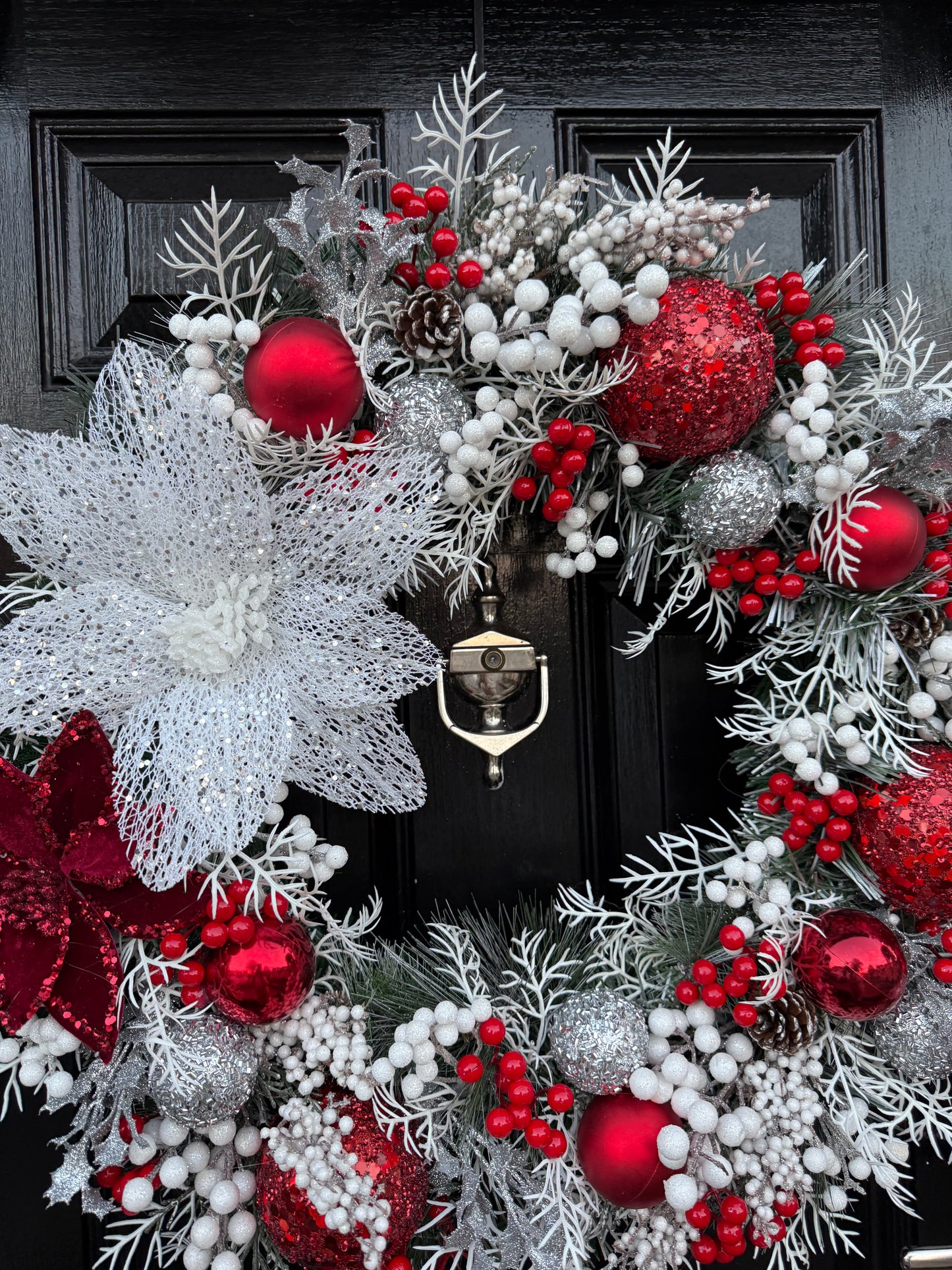 65cm DELUXE WINTER WONDERLAND FROSTED BERRY DOUBLE POINSETTIA WREATH