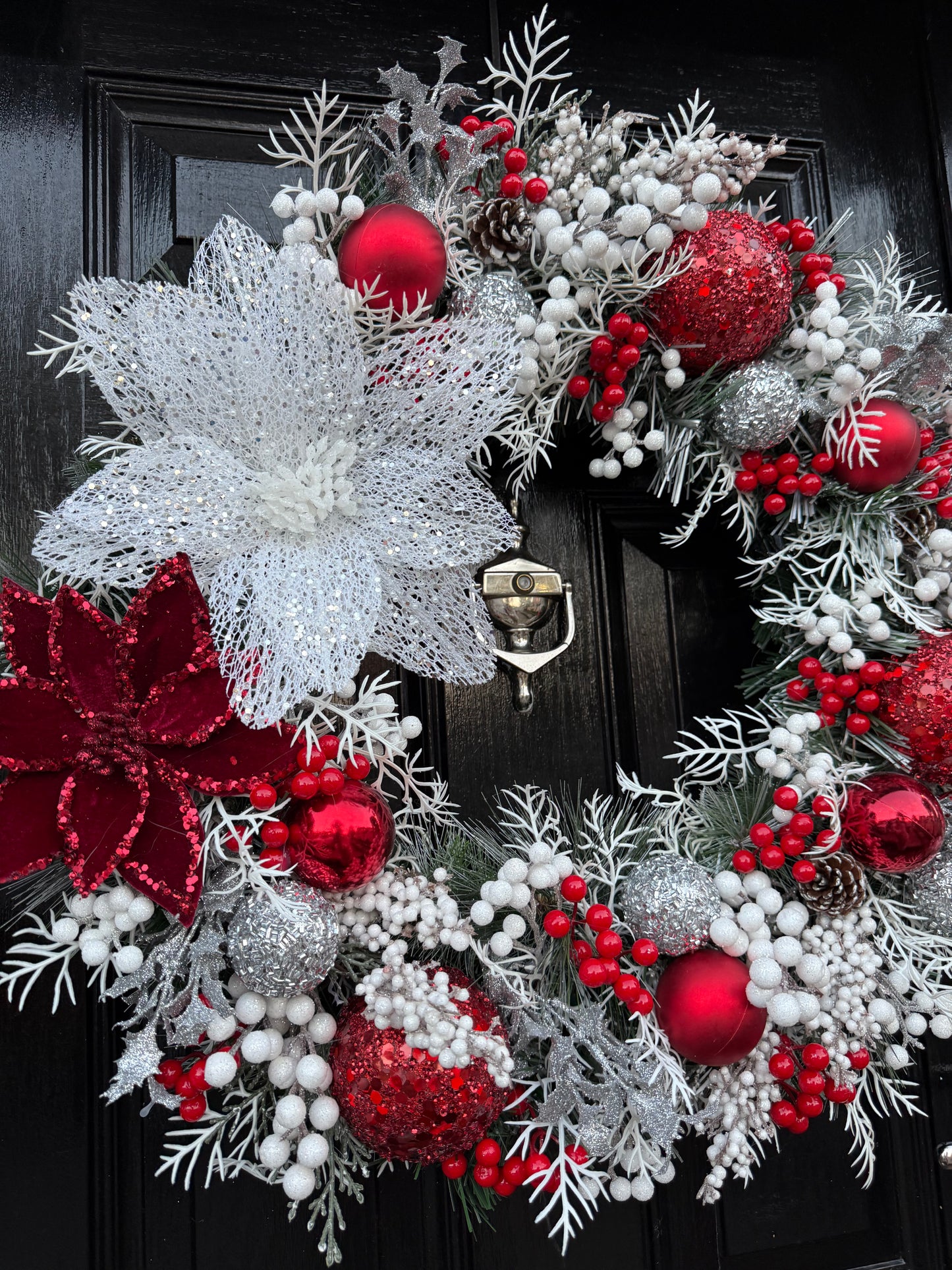 65cm DELUXE WINTER WONDERLAND FROSTED BERRY DOUBLE POINSETTIA WREATH