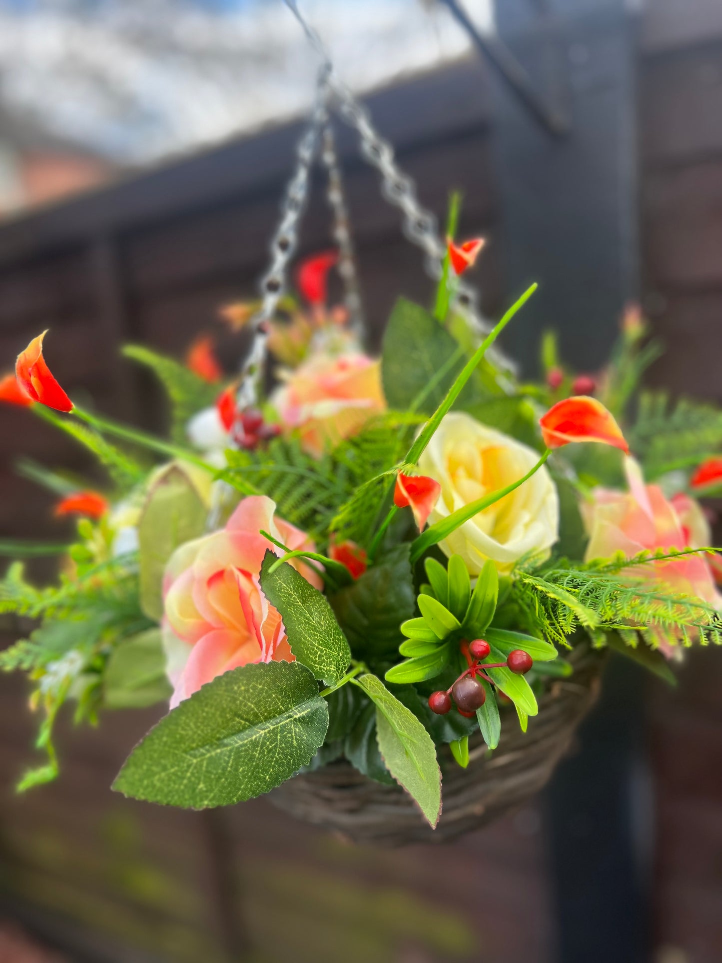 10inch PEACH/ORANGE MIX HANGING BASKET