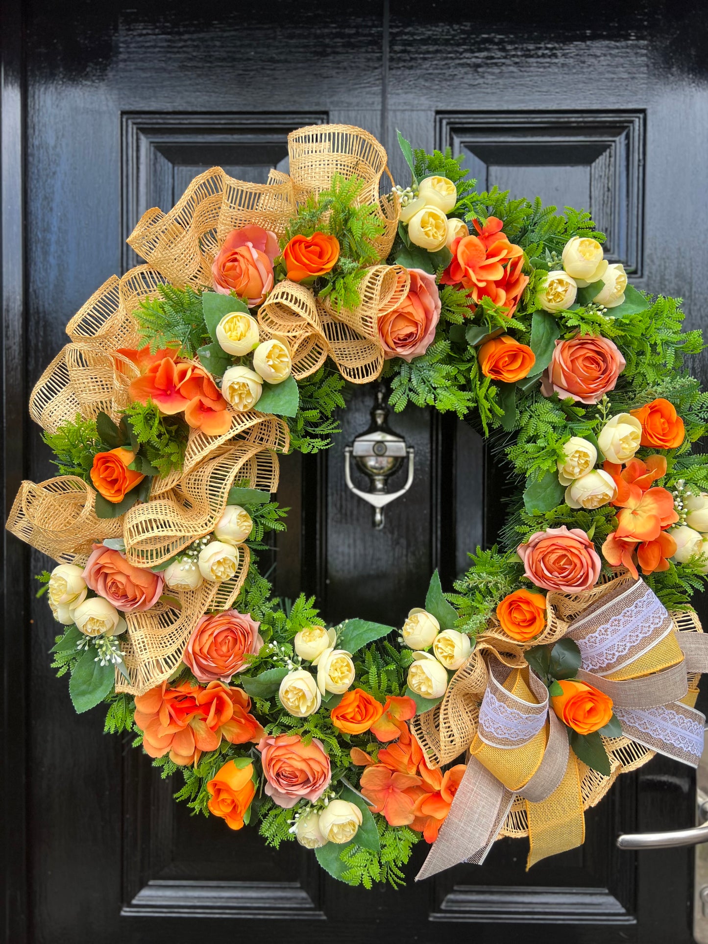 65cm DELUXE VINTAGE ORANGE/LEMON RUSTIC MESH MIXED FOLIAGE ANY SEASON WREATH