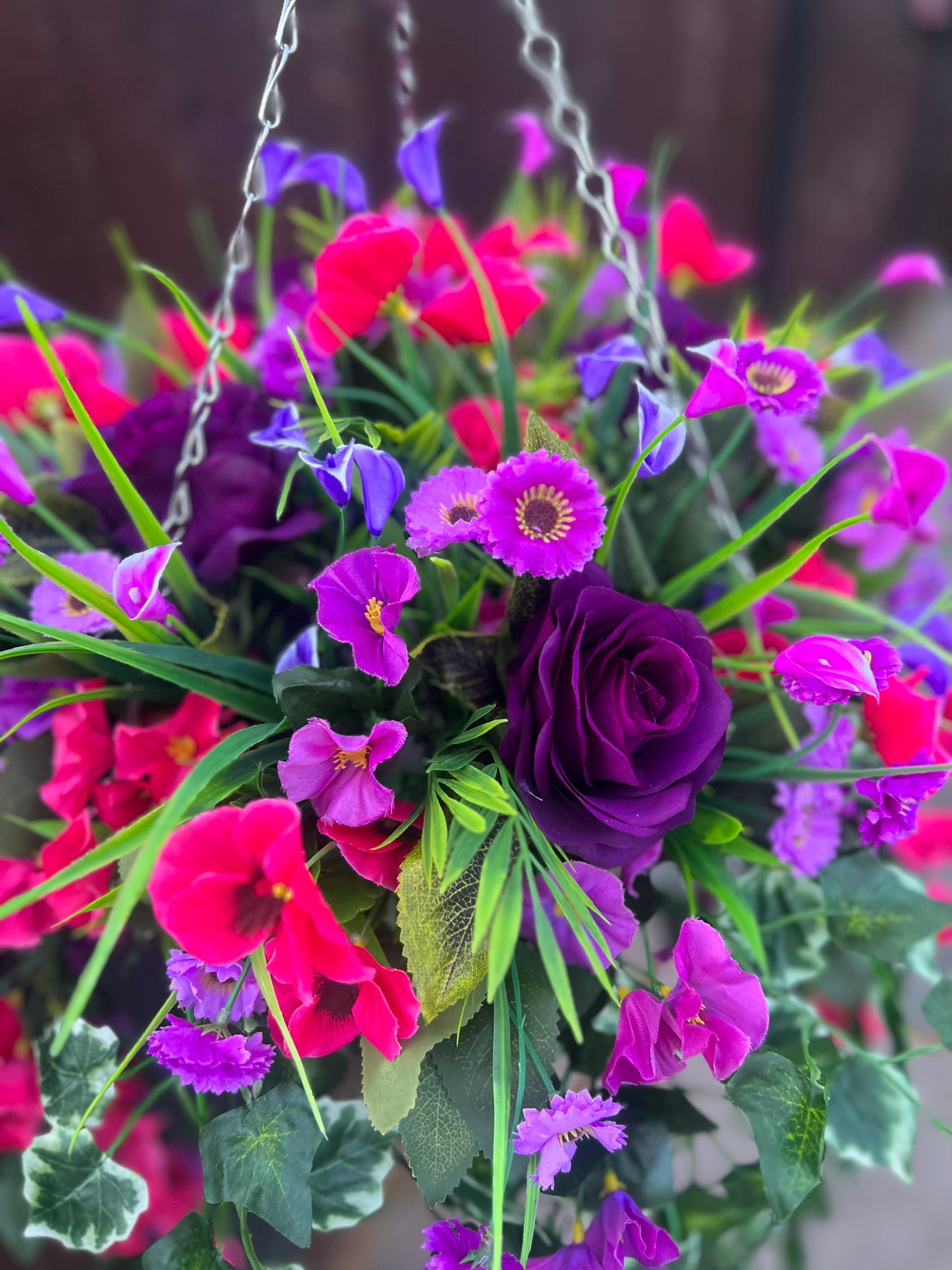 DELUXE XL HANGING BASKET PURPLE/PINK 12 INCH CONE