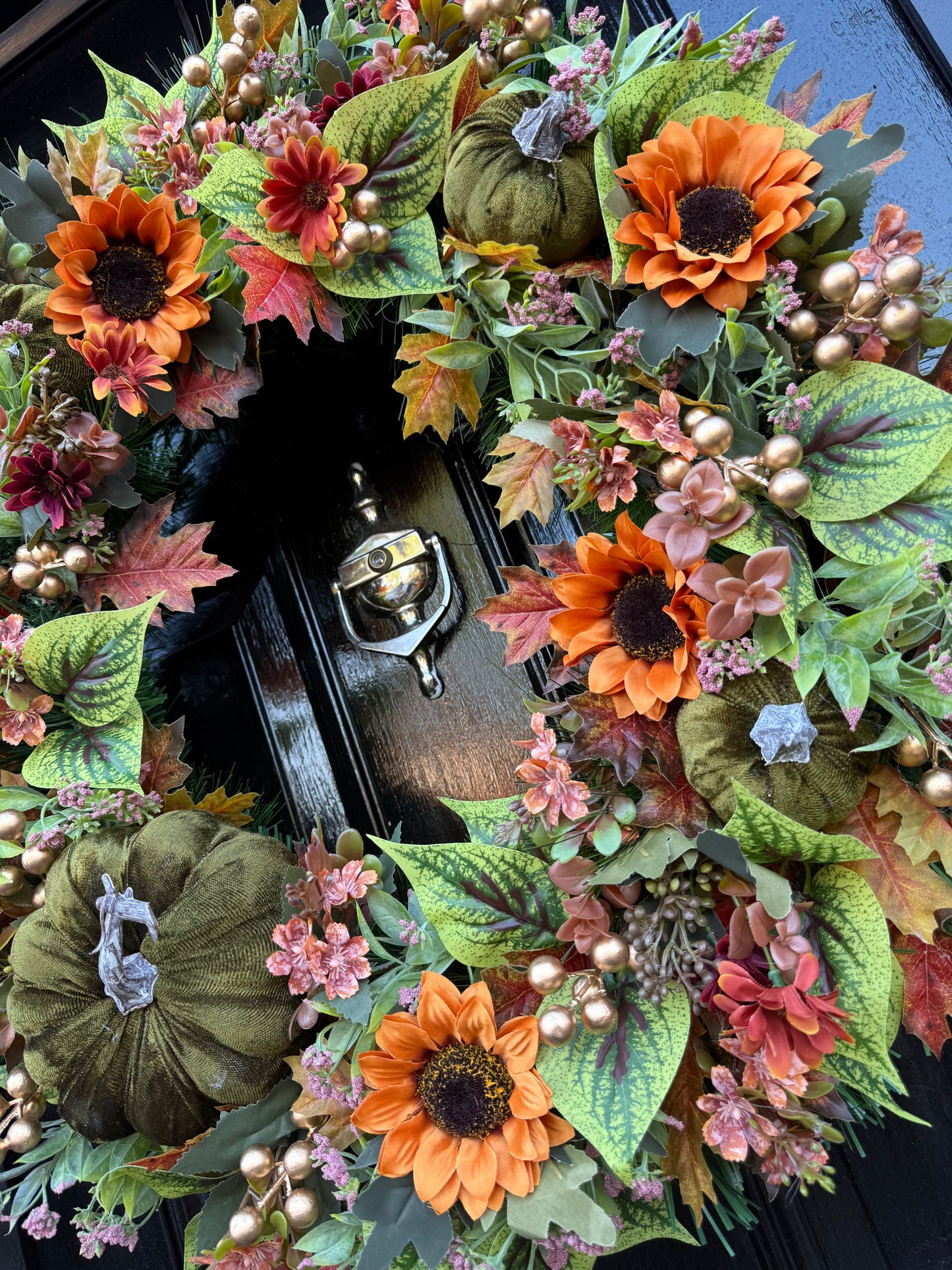 65cm DELUXE XL GREEN/ORANGE PUMPKIN MIX WOODLAND AUTUMN WREATH