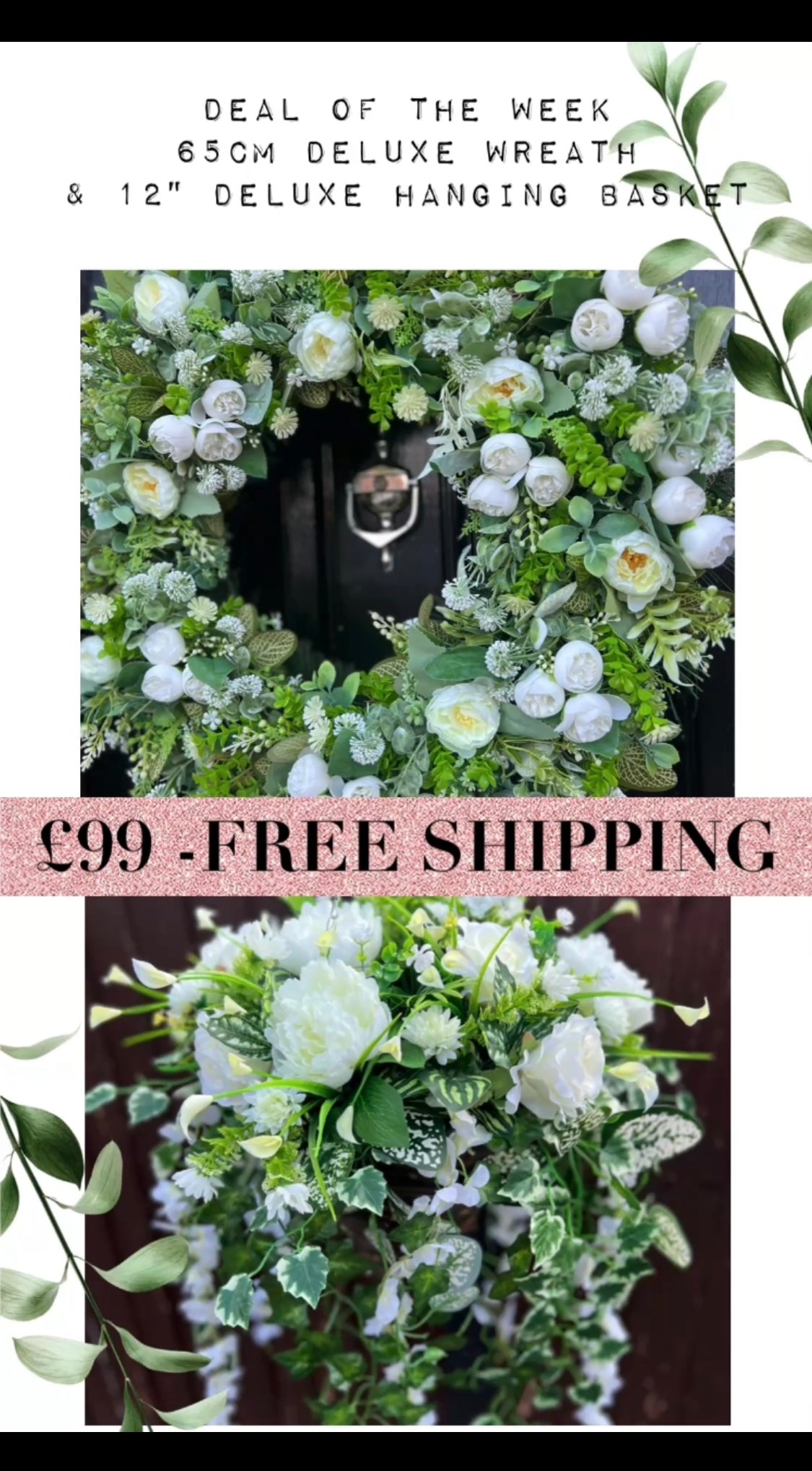 (Copy) DEAL OF OF THE WEEK 1 XL DELUXE HANGING BASKETS & MATCHING XL DELUXE WREATH - ANY COLOUR CHOICE