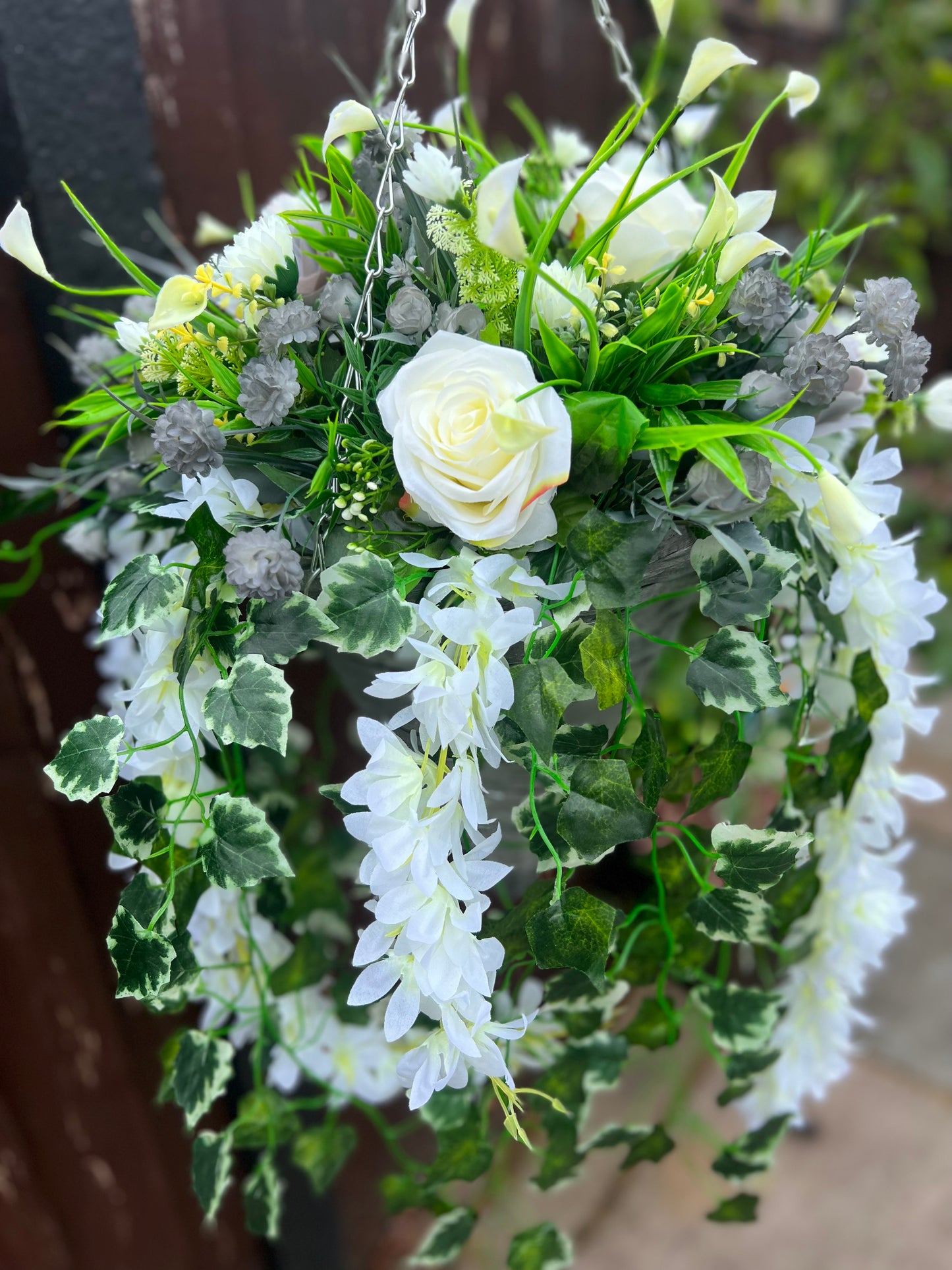 DELUXE XL 12 inch CONE HANGING BASKETS GREY/IVORY GREY BASKET