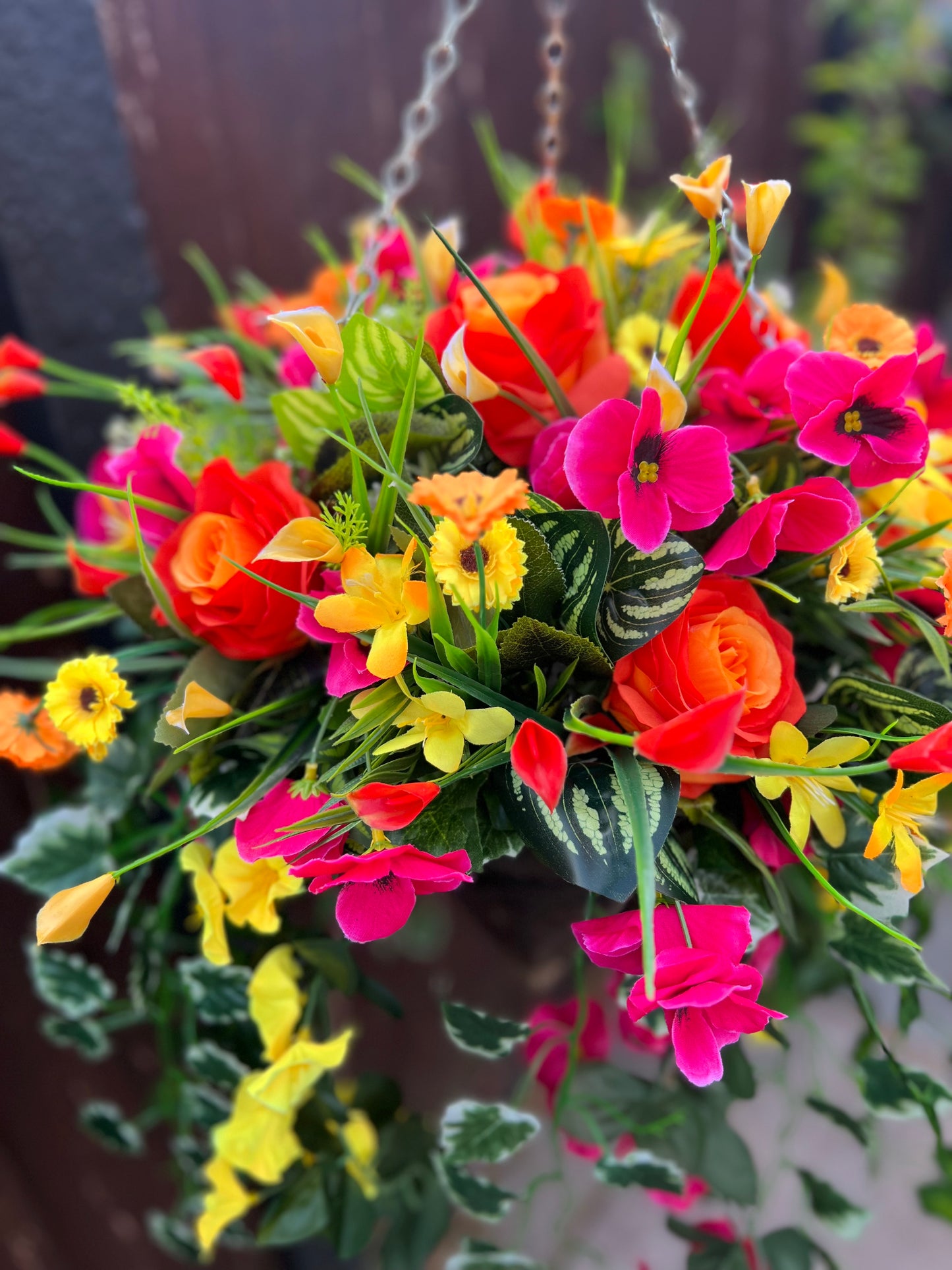 DELUXE XL HANGING BASKET ORANGE/PINK/YELLOW 12 INCH CONE