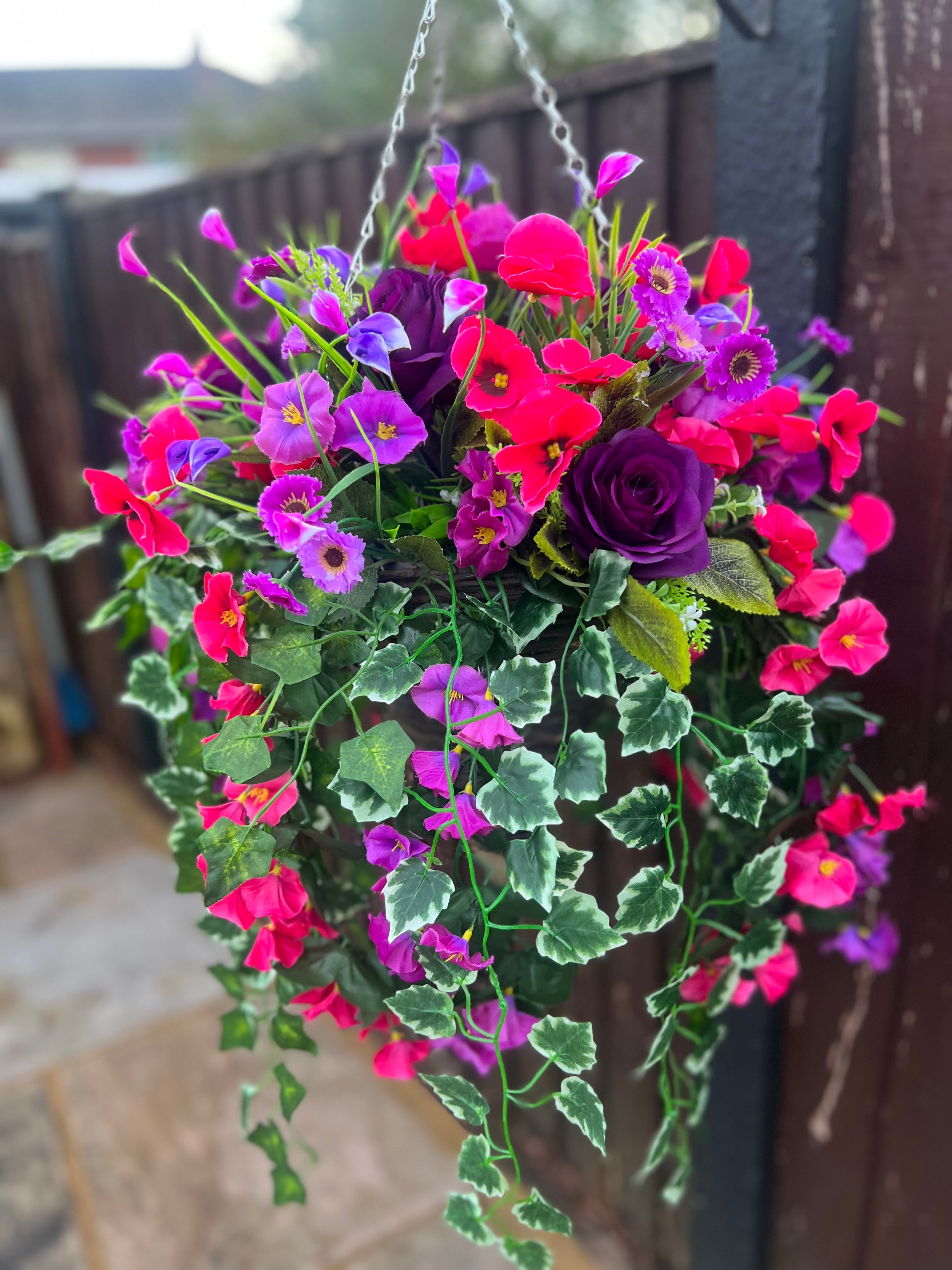 DELUXE XL HANGING BASKET PURPLE PINK 12 INCH CONE LOVE LILY WREATHS deluxe-xl-hanging-basket-purple-pink-12-inch-cone-love-lily-wreaths