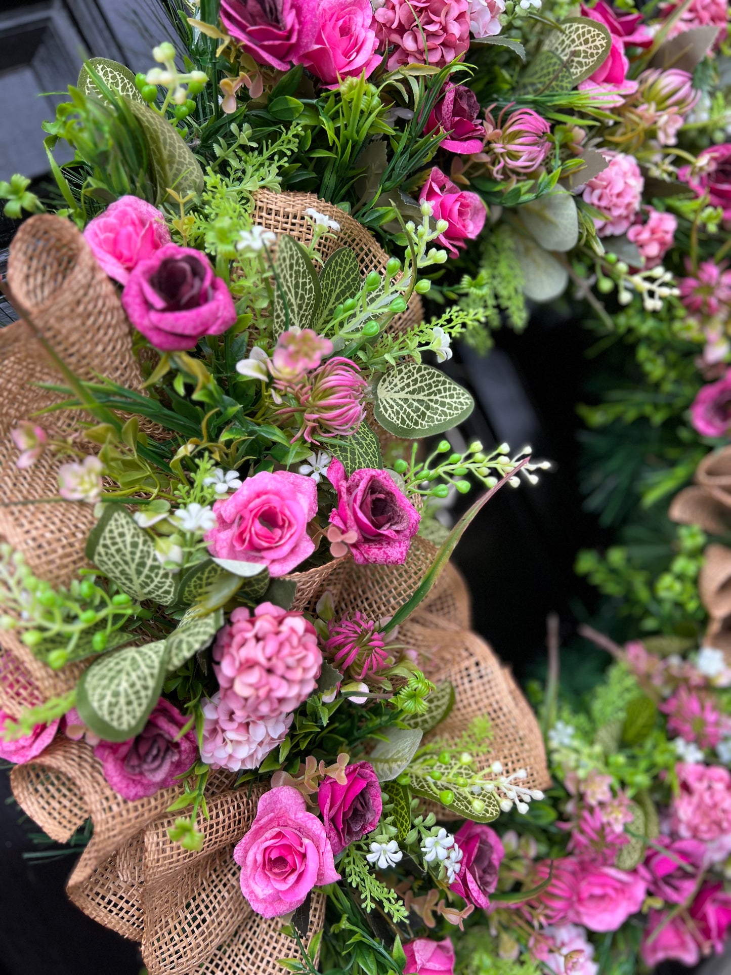 65cm VINTAGE PINKS RUSTIC MESH DELUXE MIXED FOLIAGE ANY SEASON WREATH
