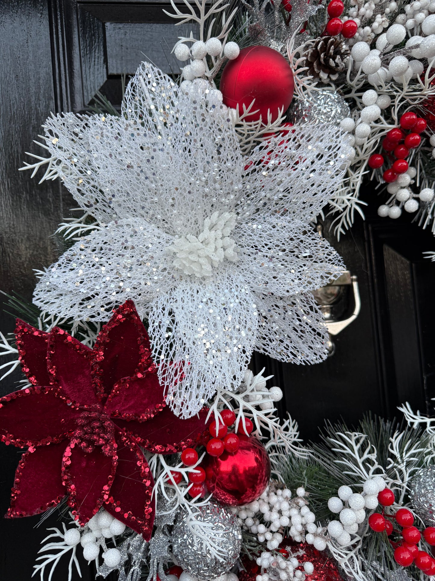 65cm DELUXE WINTER WONDERLAND FROSTED BERRY DOUBLE POINSETTIA WREATH