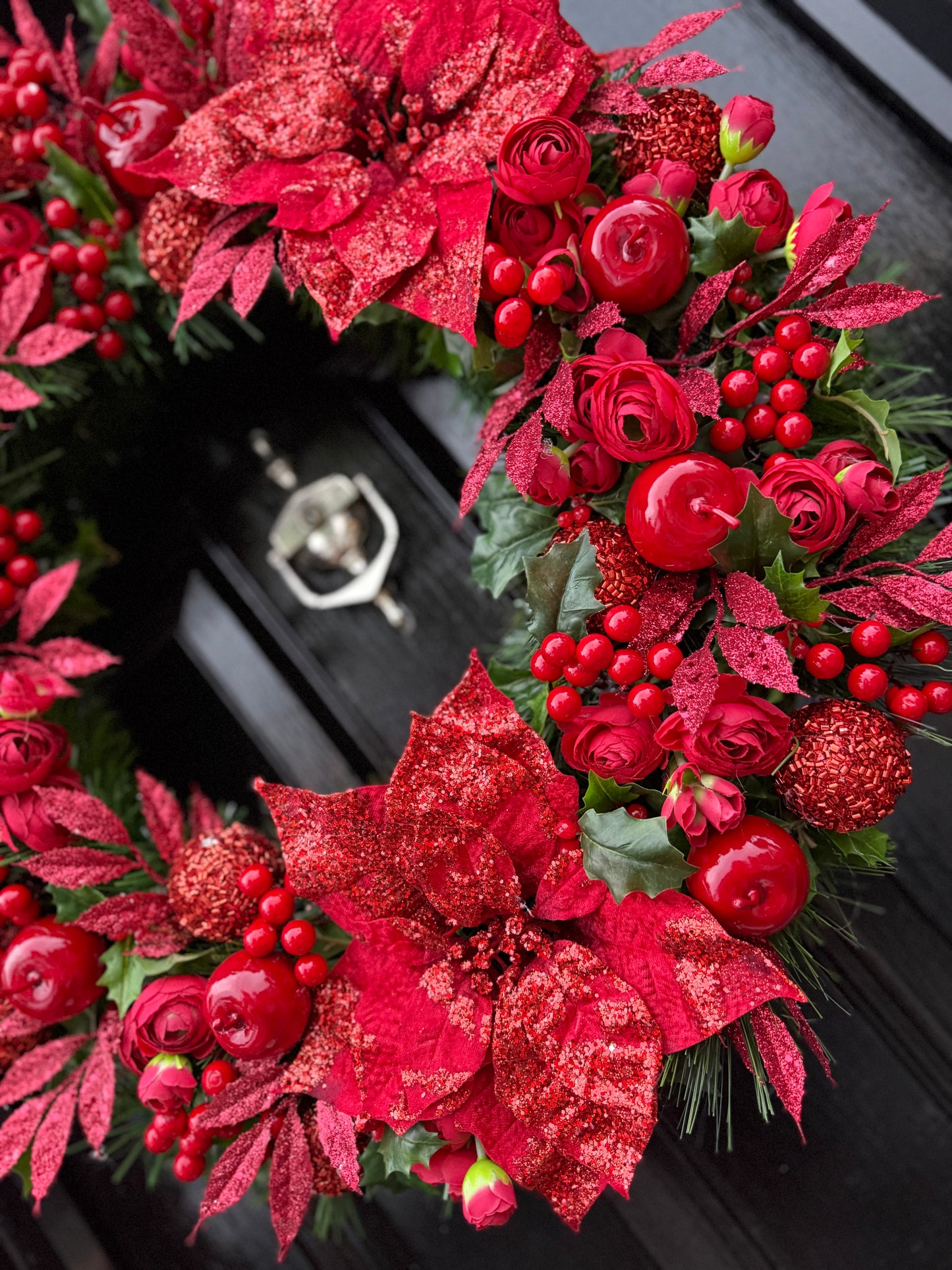 65cm DELUXE RED BERRY GIANT GLITTER POINSETTIA WREATH