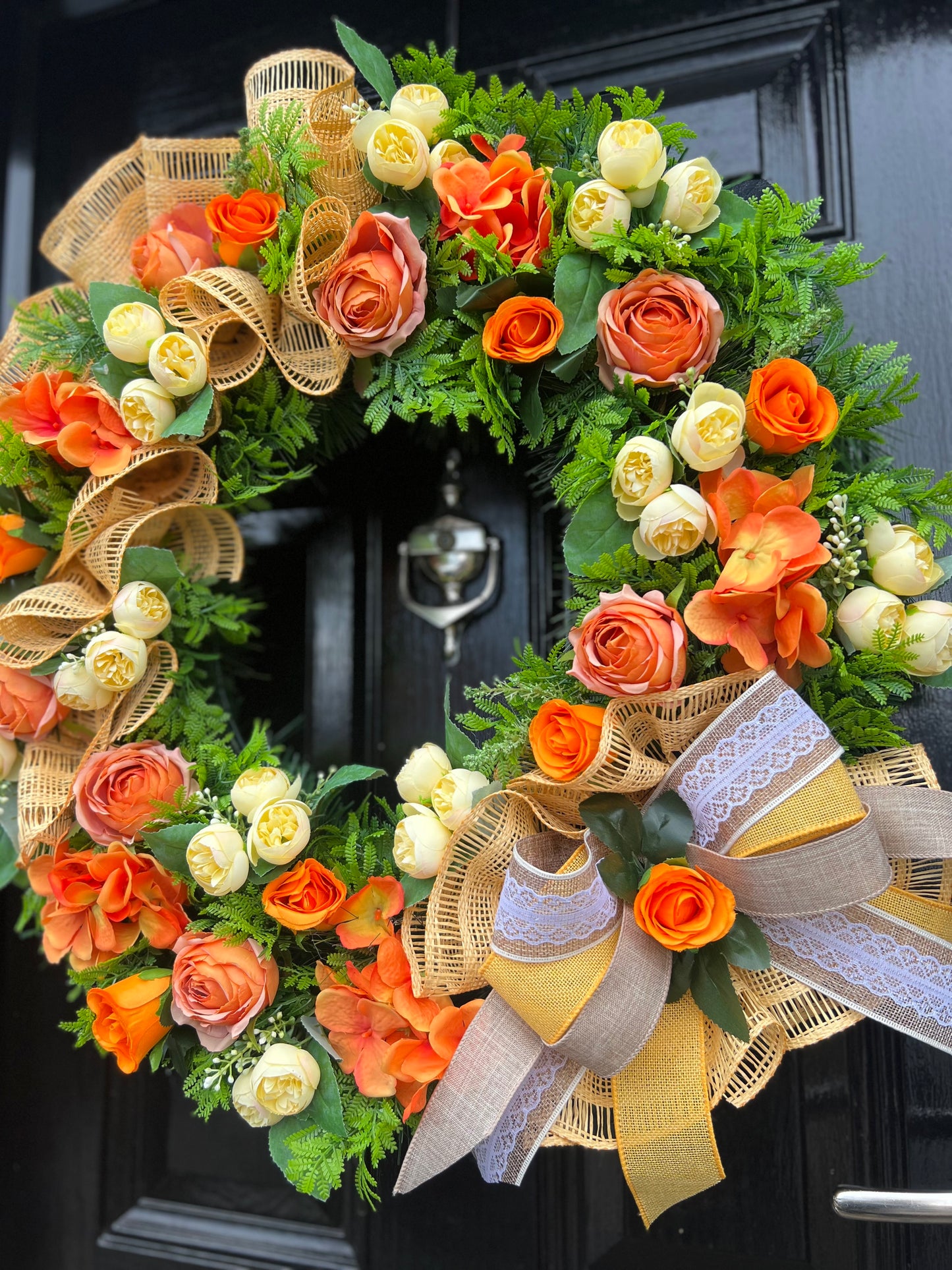 65cm DELUXE VINTAGE ORANGE/LEMON RUSTIC MESH MIXED FOLIAGE ANY SEASON WREATH
