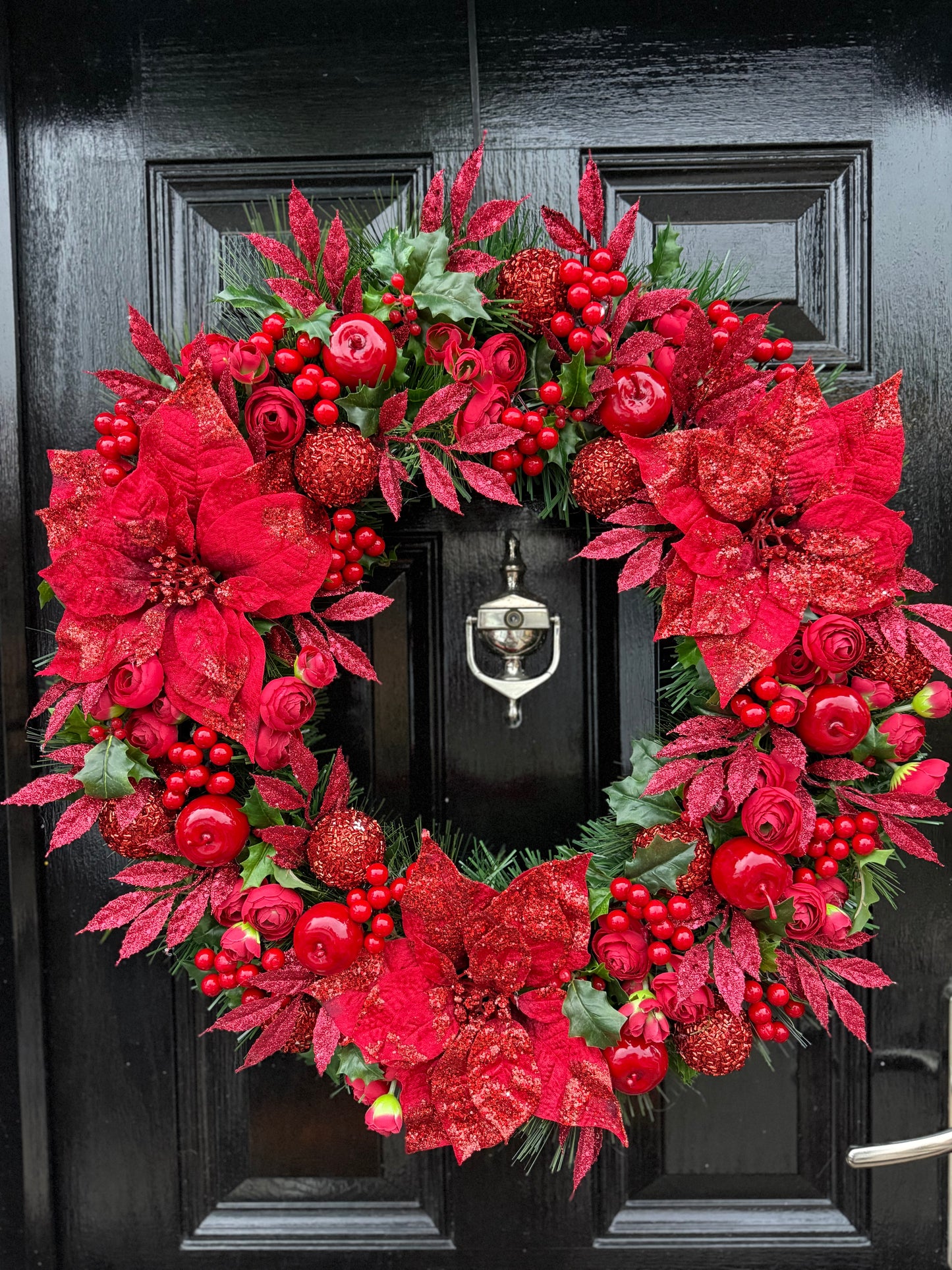 65cm DELUXE RED BERRY GIANT GLITTER POINSETTIA WREATH