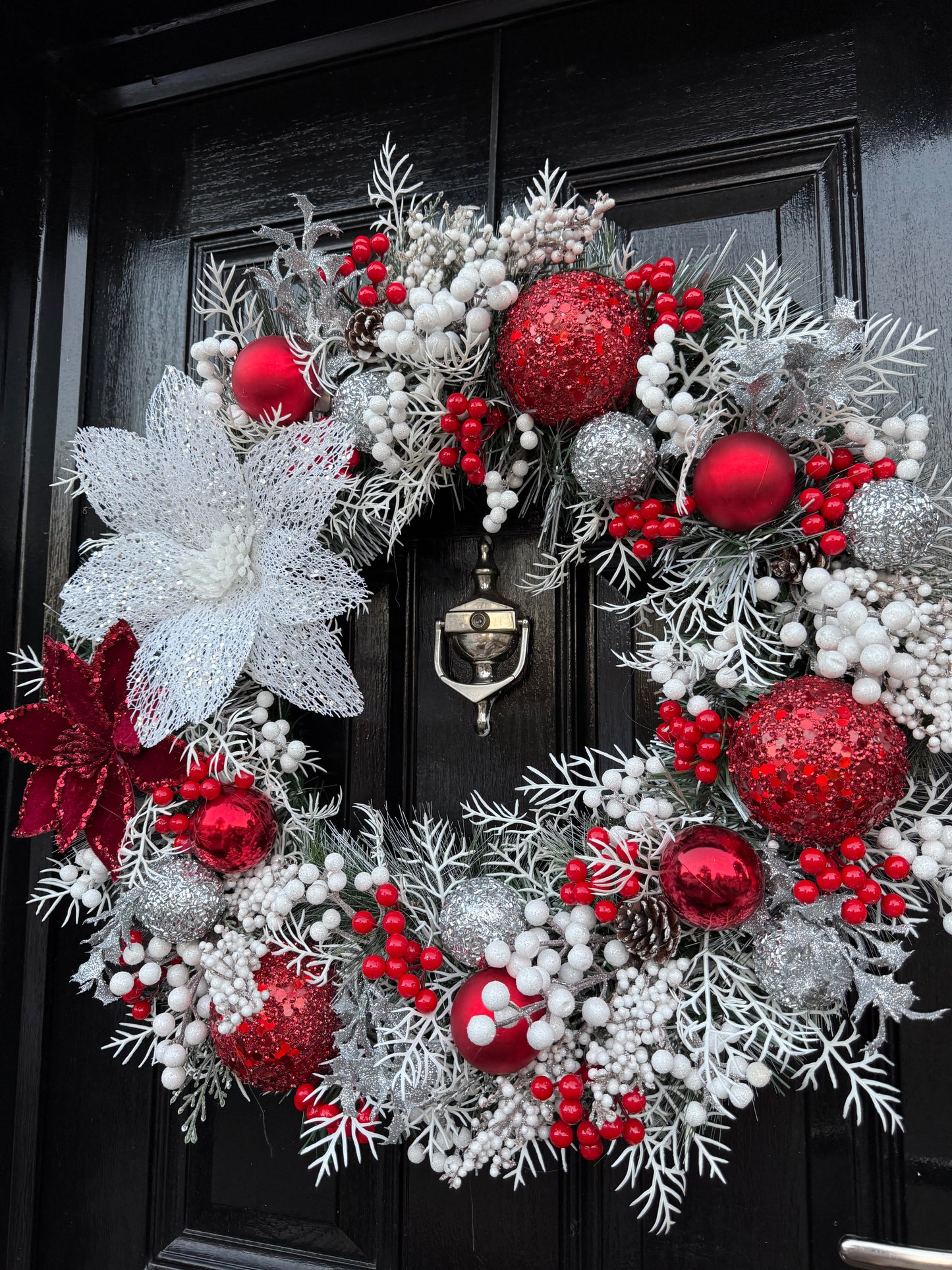 65cm DELUXE WINTER WONDERLAND FROSTED BERRY DOUBLE POINSETTIA WREATH