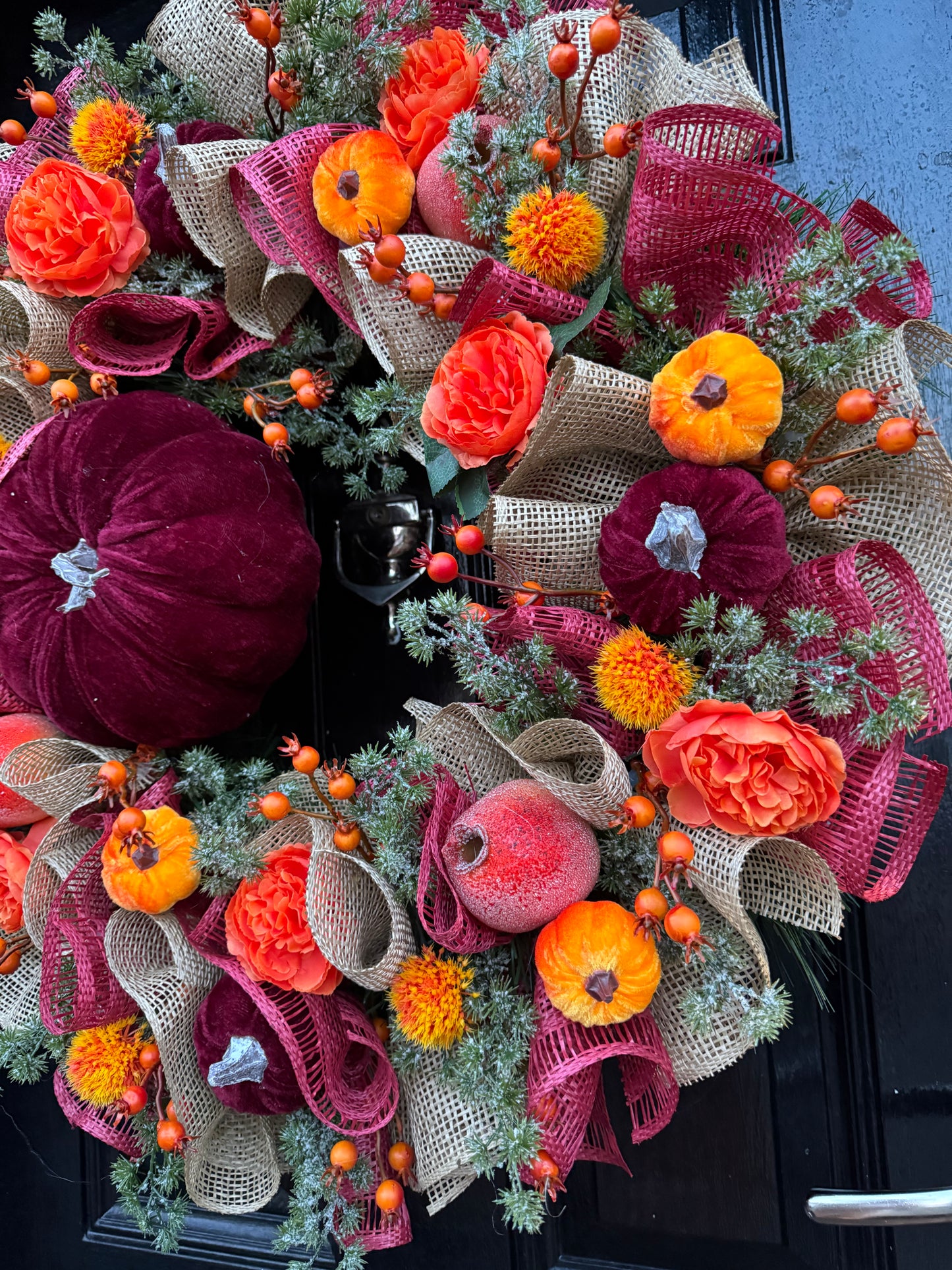65cm DELUXE BURGUNDY PUMPKIN WOODLAND BERRY MIXED FOLIAGE AUTUMN WREATH