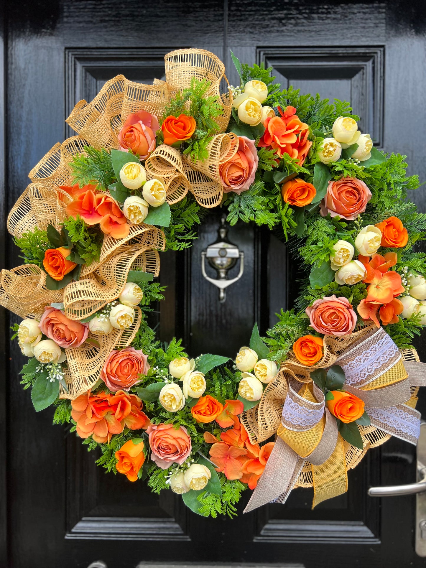 65cm DELUXE VINTAGE ORANGE/LEMON RUSTIC MESH MIXED FOLIAGE ANY SEASON WREATH