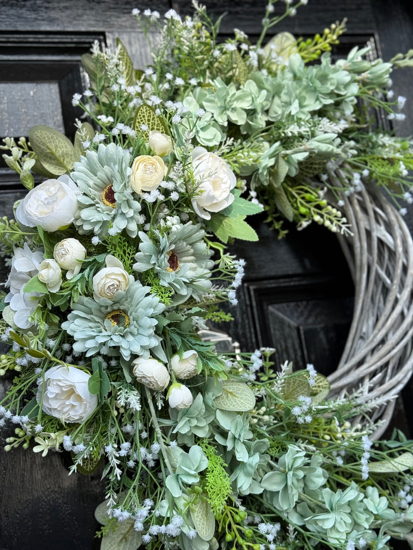 SAGE GREEN FOLIAGE COUNTRY COTTAGE ALL SEASON WICKER WREATH
