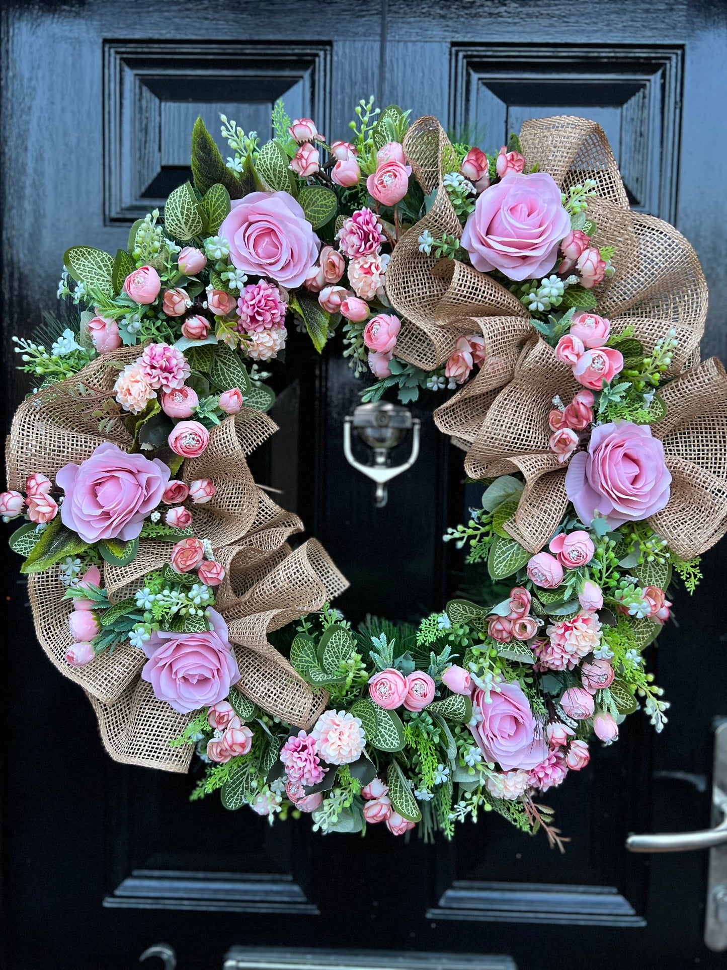 65cm VINTAGE PINK RUSTIC MESH MIXED FOLIAGE ANY SEASON WREATH