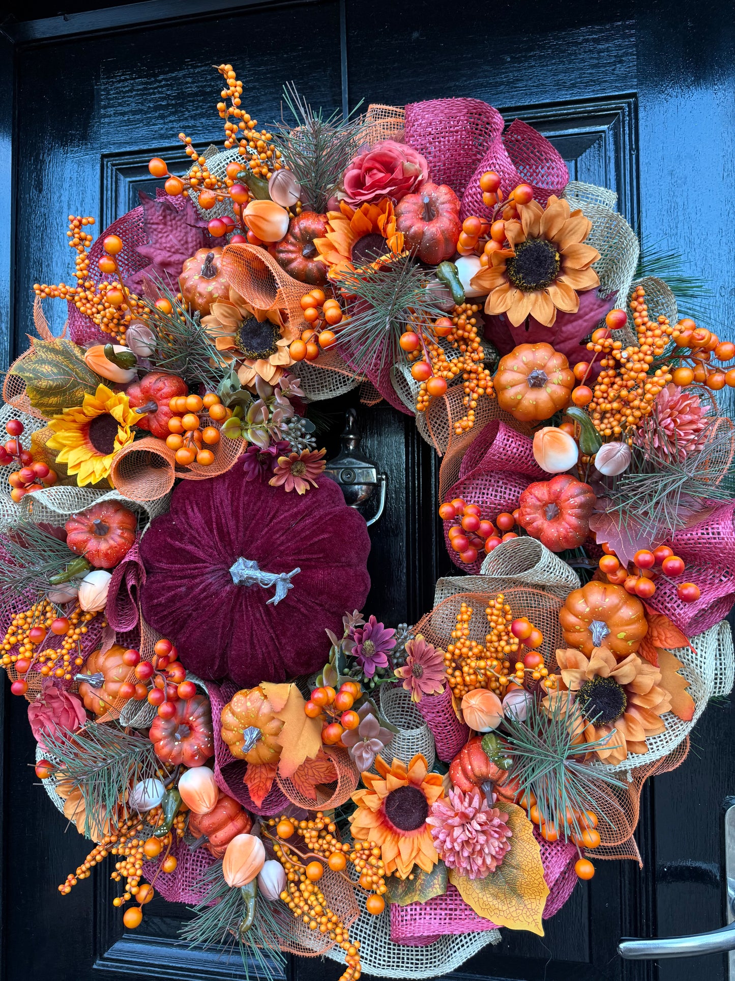 65cm DELUXE XL BURGUNDY PUMPKIN WOODLAND BERRY MIXED AUTUMN WREATH