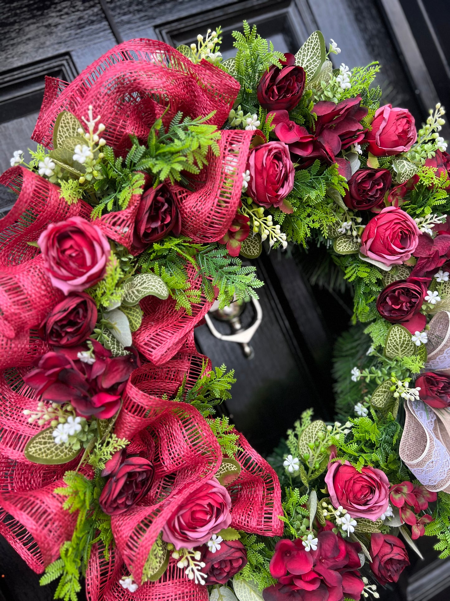 65cm VINTAGE REDS RUSTIC MESH MIXED FOLIAGE ANY SEASON WREATH