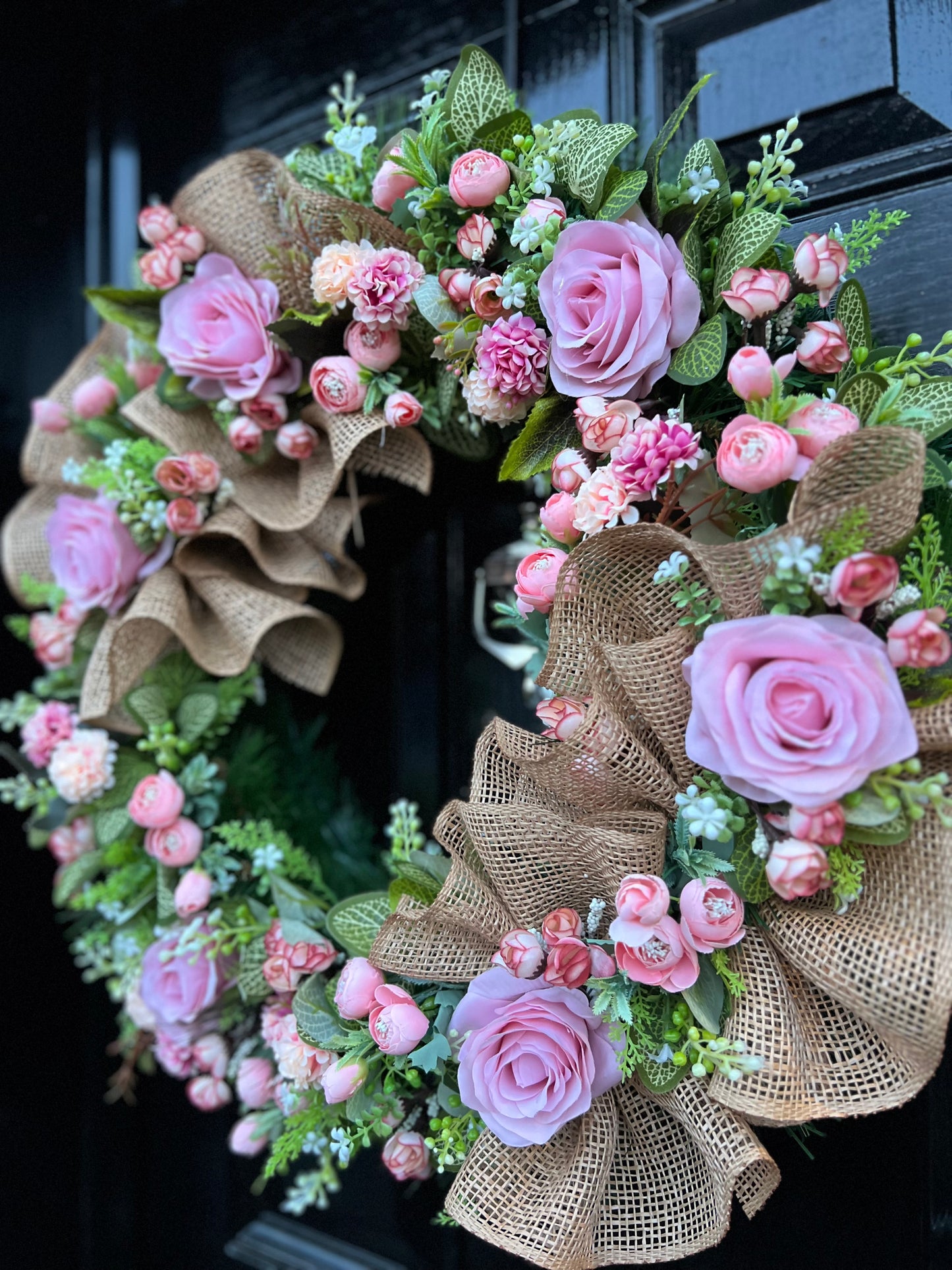 65cm VINTAGE PINK RUSTIC MESH MIXED FOLIAGE ANY SEASON WREATH