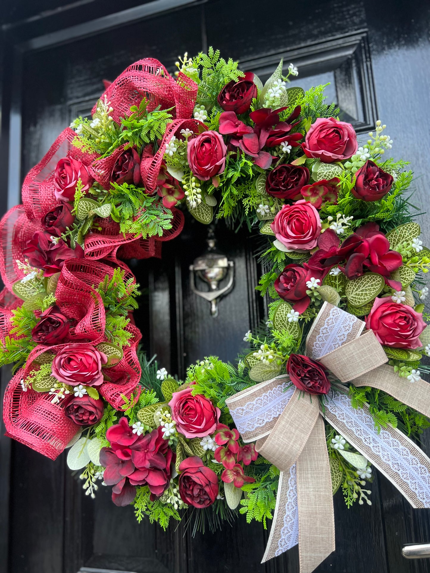 65cm VINTAGE REDS RUSTIC MESH MIXED FOLIAGE ANY SEASON WREATH