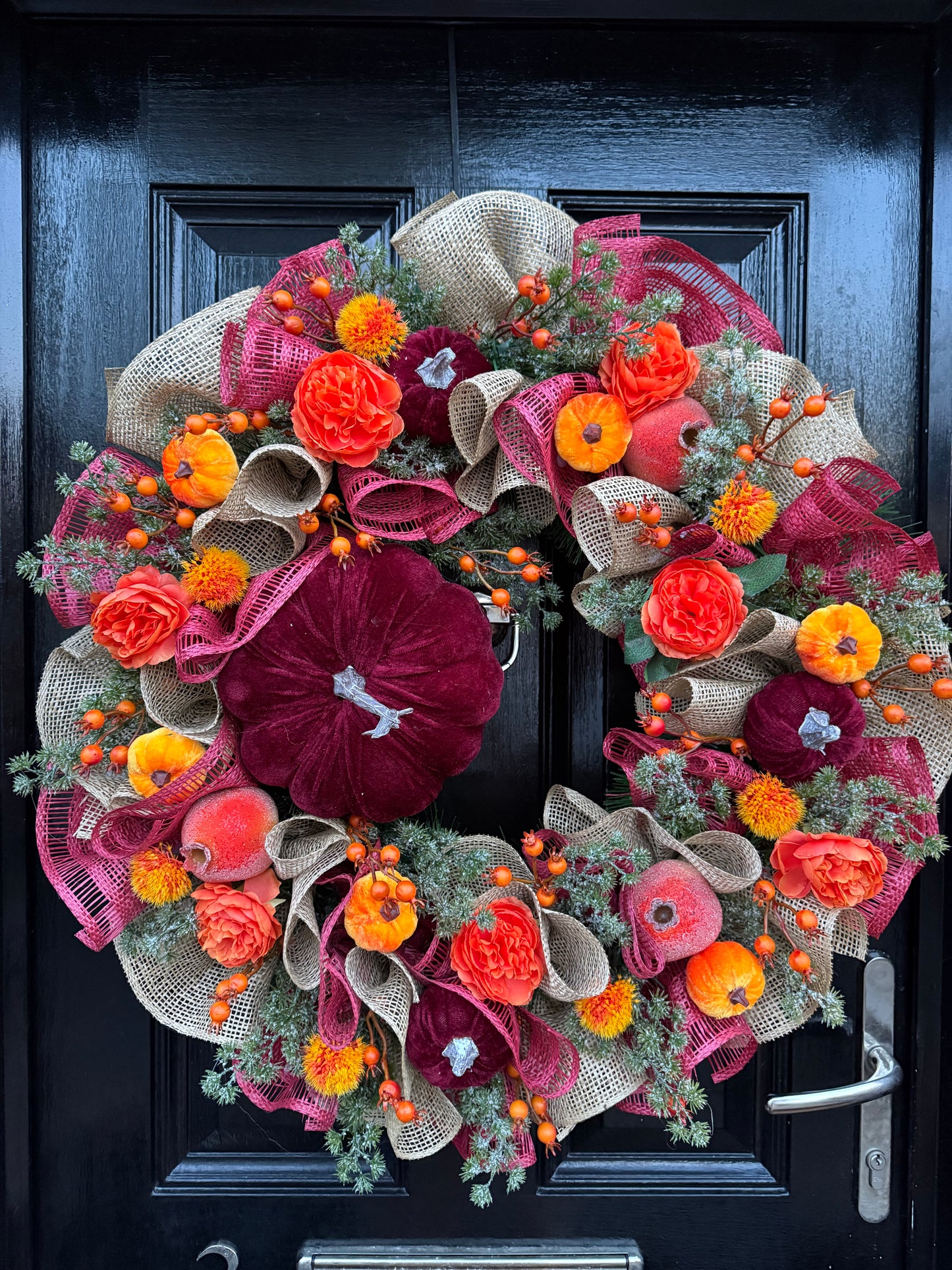 65cm DELUXE BURGUNDY PUMPKIN WOODLAND BERRY MIXED FOLIAGE AUTUMN WREATH