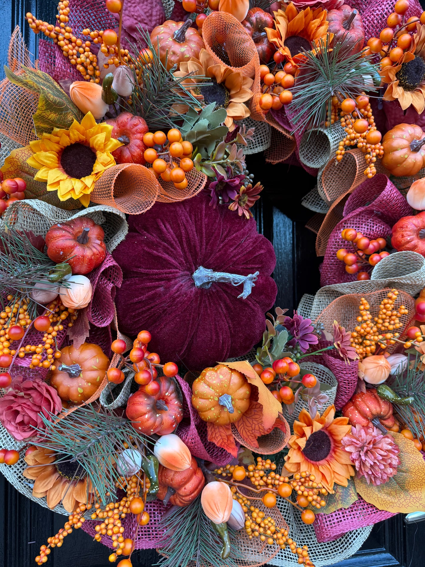 65cm DELUXE XL BURGUNDY PUMPKIN WOODLAND BERRY MIXED AUTUMN WREATH