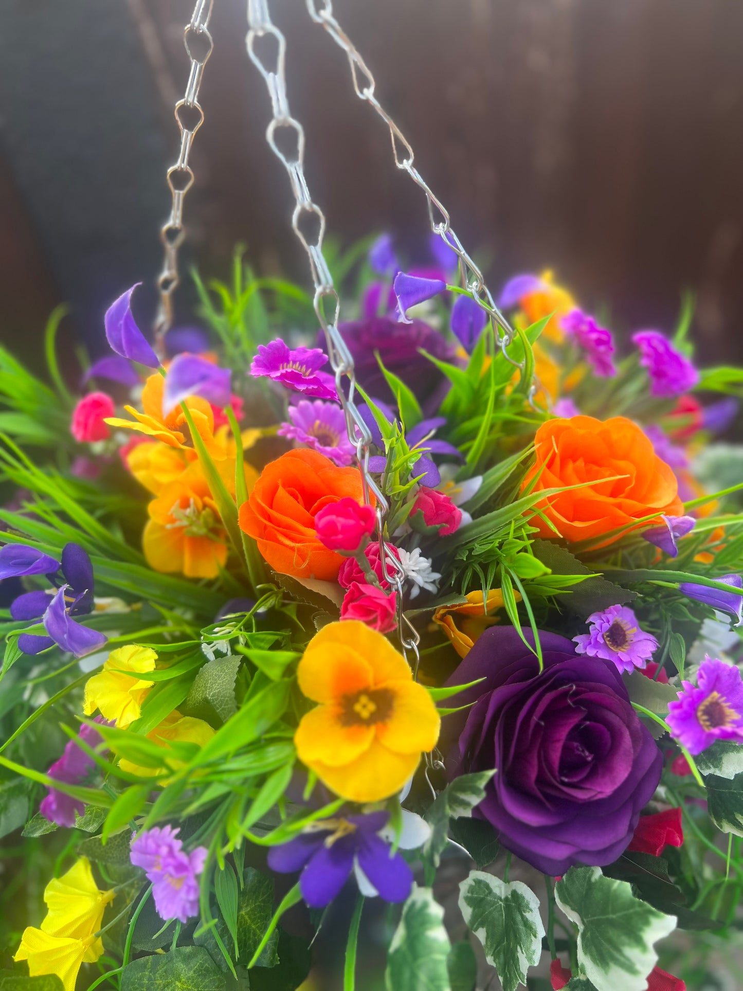 DELUXE XL HANGING BASKET MULTI MIX COLOUR 12 INCH CONE