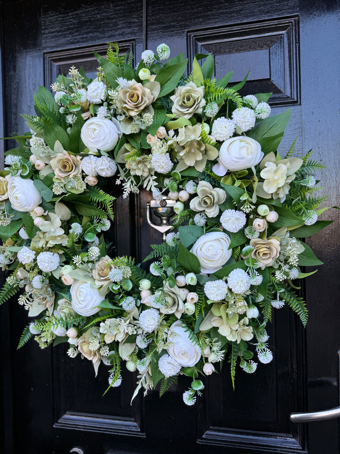 65cm DELUXE IVORY PEONY / SAGE GREEN MIXED FOLIAGE WREATH