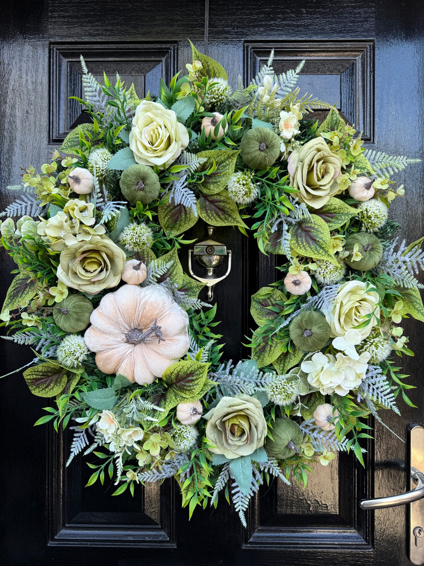 60cm DELUXE SAGE GREEN & IVORY PUMPKIN WOODLAND MIXED FOLIAGE AUTUMN WREATH