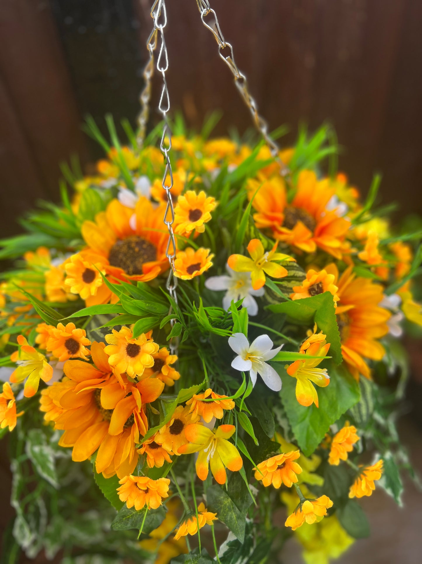 DELUXE XL HANGING BASKET SUNFLOWER MIX 12 INCH CONE