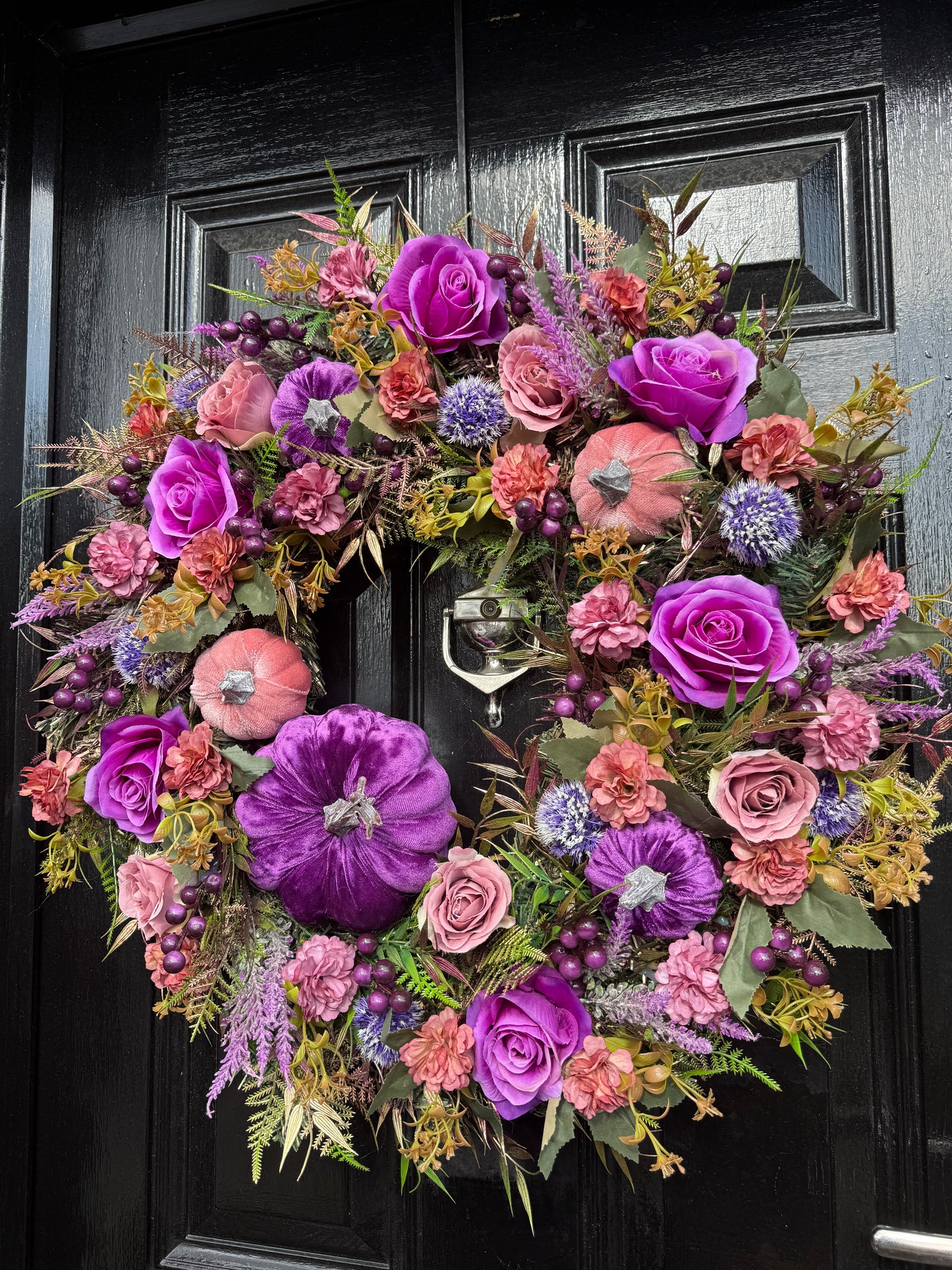 65cm DELUXE PUMPKIN WOODLAND PURPLE / PINK MIXED FOLIAGE AUTUMN WREATH