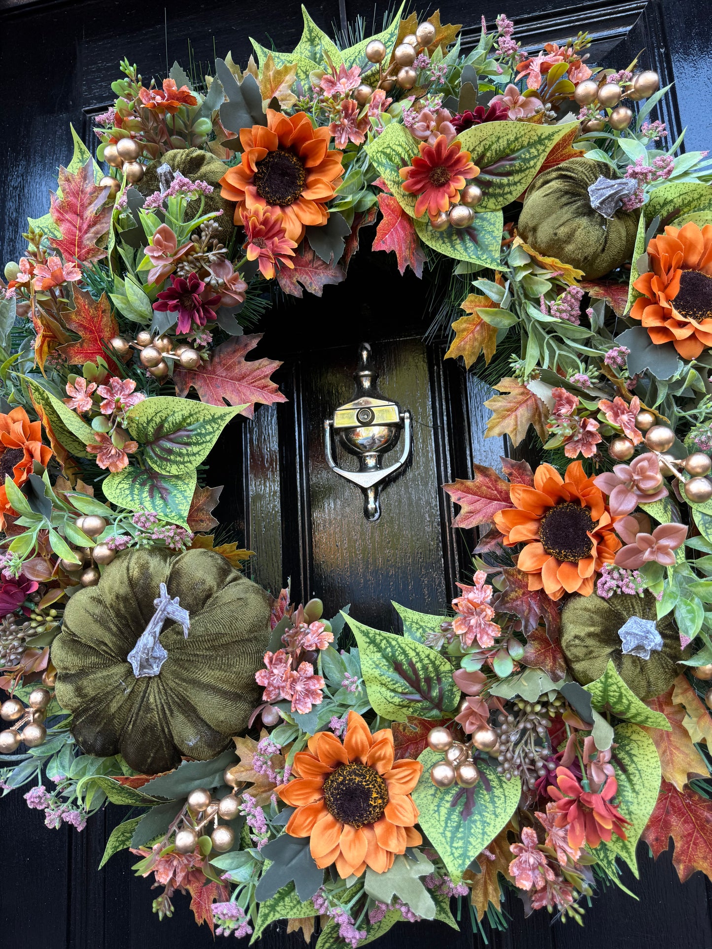 65cm DELUXE XL GREEN/ORANGE PUMPKIN MIX WOODLAND AUTUMN WREATH