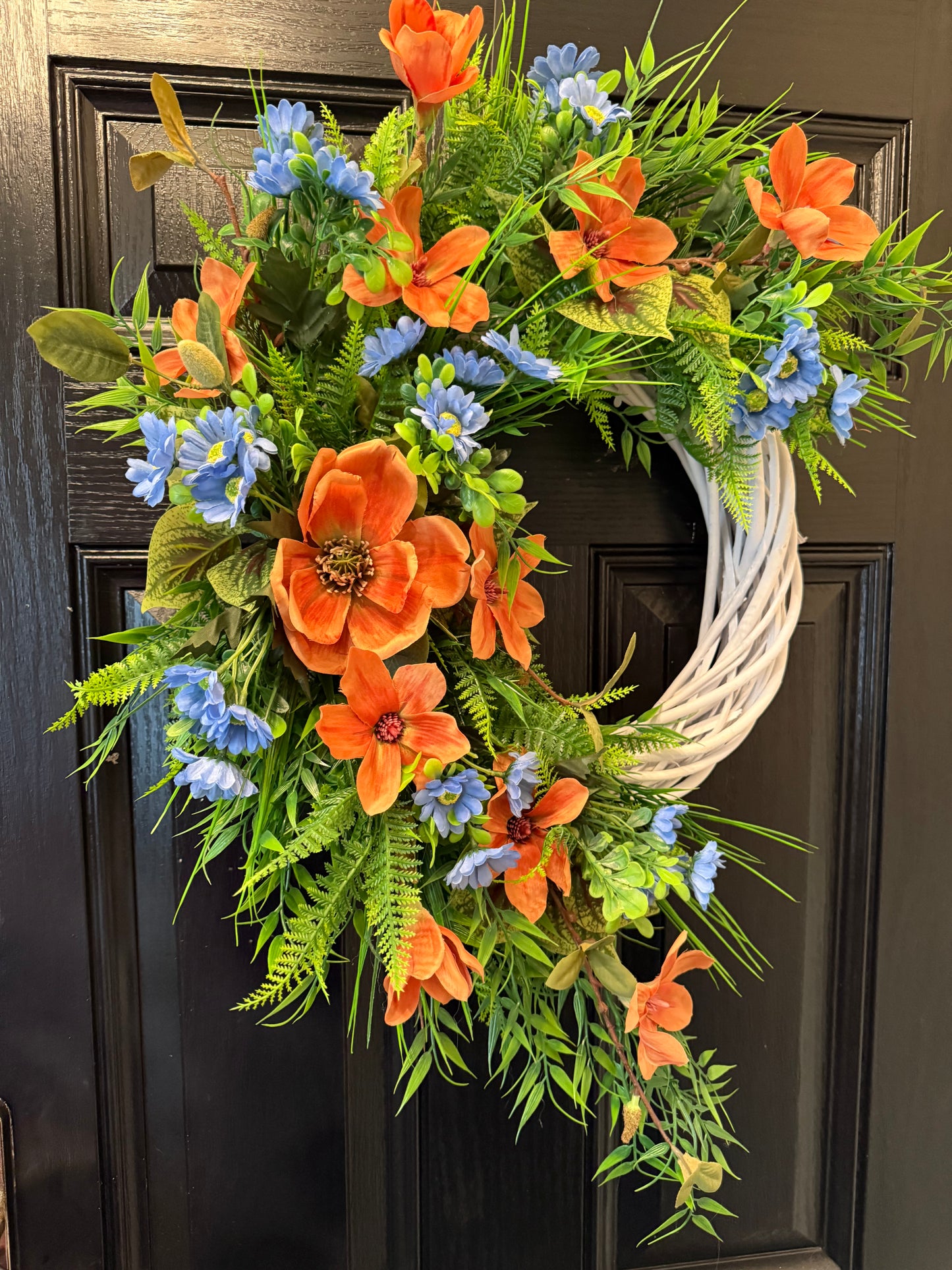NEUTRAL FOLIAGE TEAL / ORANGE MAGNOLIA ALL SEASON WICKER WREATH