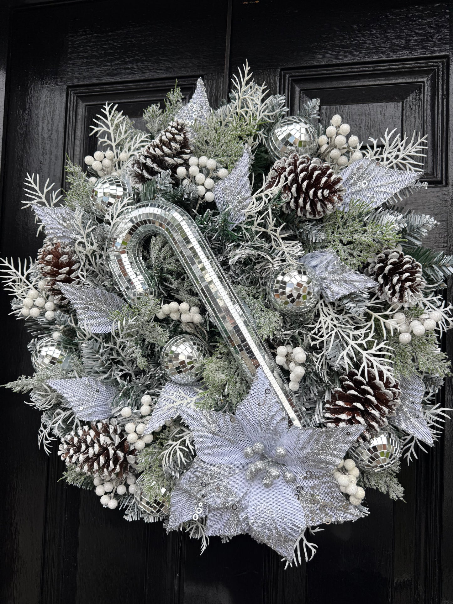 65cm SUPER DELUXE MIRROR BALL CANDY CANE GLITTER FOLIAGE FULL WREATH