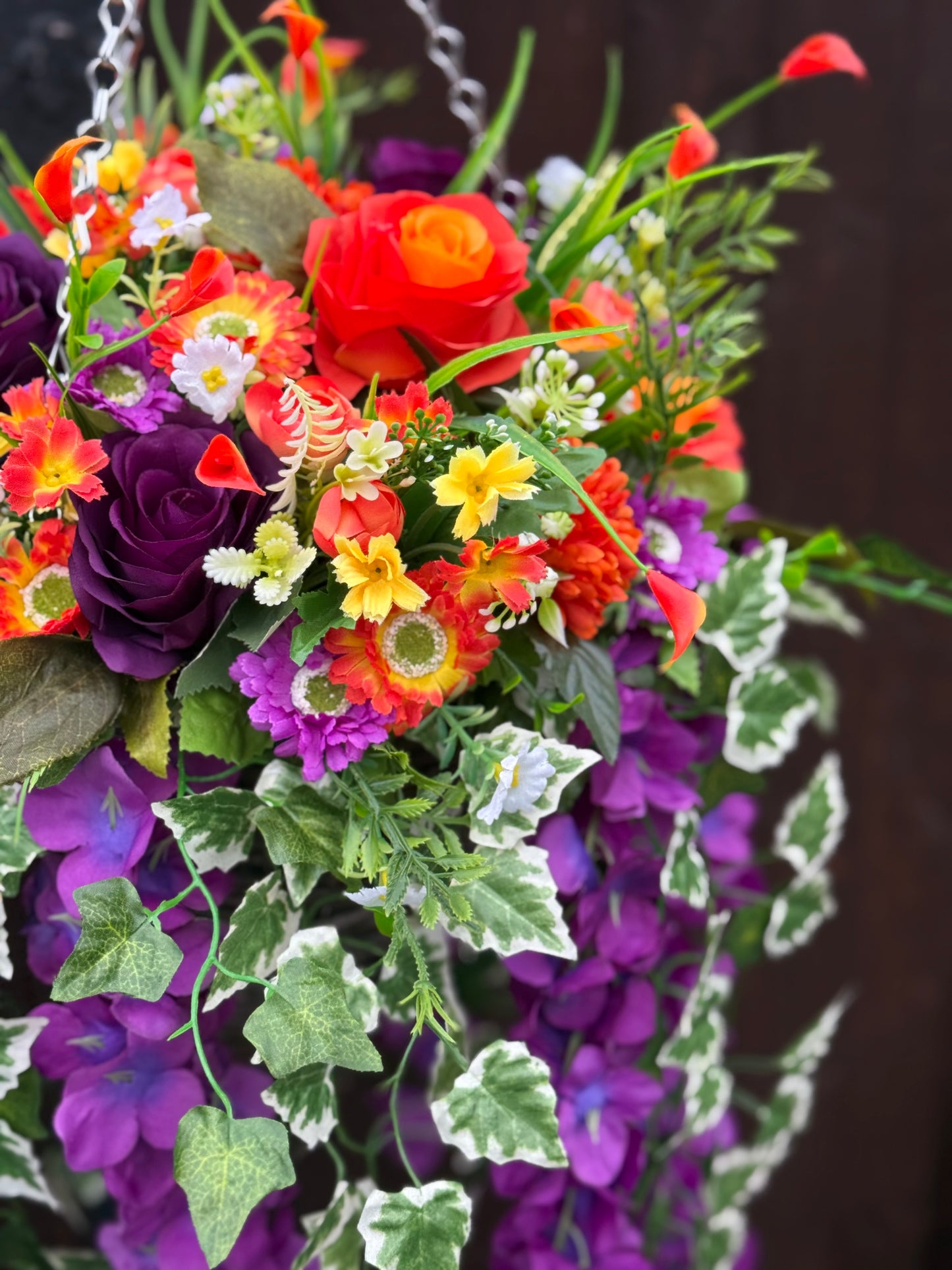 **NEW** DELUXE XL HANGING BASKET PURPLE/ORANGE MIX 12 INCH CONE