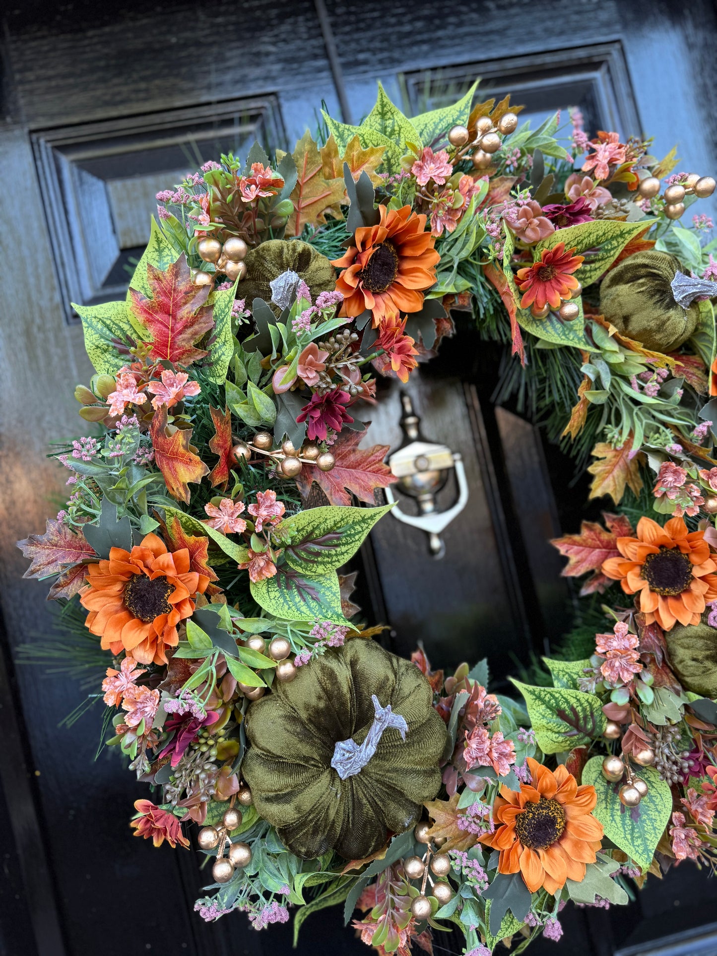 65cm DELUXE XL GREEN/ORANGE PUMPKIN MIX WOODLAND AUTUMN WREATH