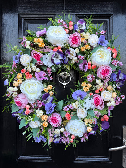 DELUXE PEONY PASTEL MIXED  FOLIAGE WREATH