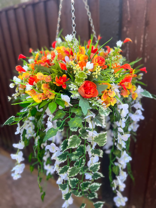 12inch DELUXE HANGING BASKETS ORANGE/IVORY SPRING MIX