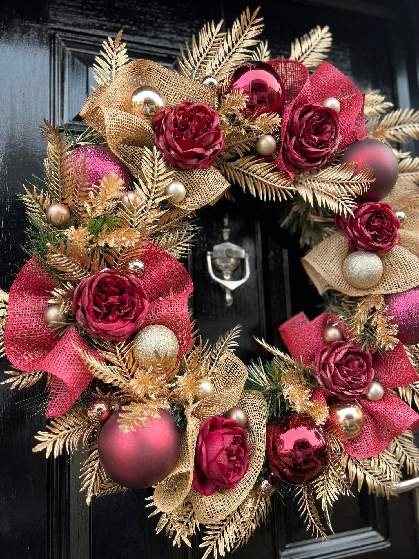 65cm DELUXE BURGUNDY/VINTAGE GOLD WREATH - IMMEDIATE DESPATCH