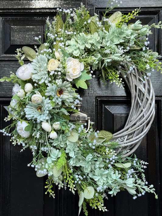 SAGE GREEN FOLIAGE COUNTRY COTTAGE ALL SEASON WICKER WREATH