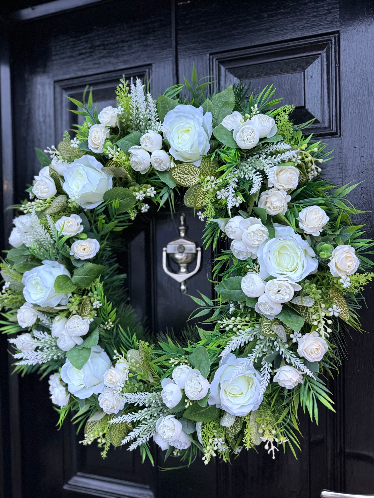 65cm DELUXE MIXED  FOLIAGE NEUTRAL ROSE & PEONY WREATH