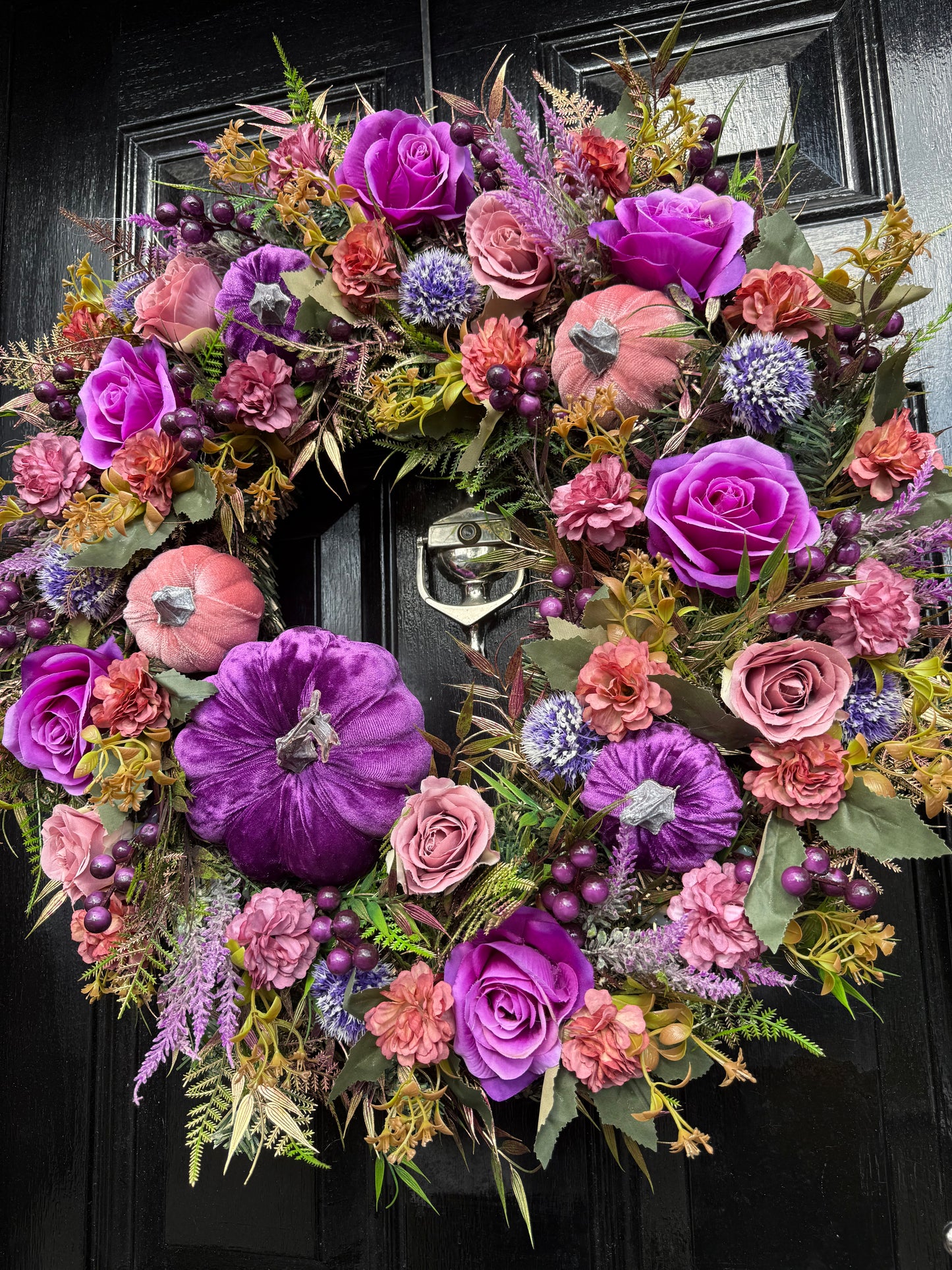 65cm DELUXE PUMPKIN WOODLAND PURPLE / PINK MIXED FOLIAGE AUTUMN WREATH