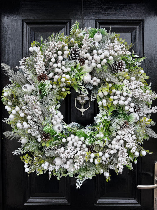 65cm DELUXE WINTER WONDERLAND FROSTED GLITTER BERRY WREATH - IMMEDIATE DESPATCH