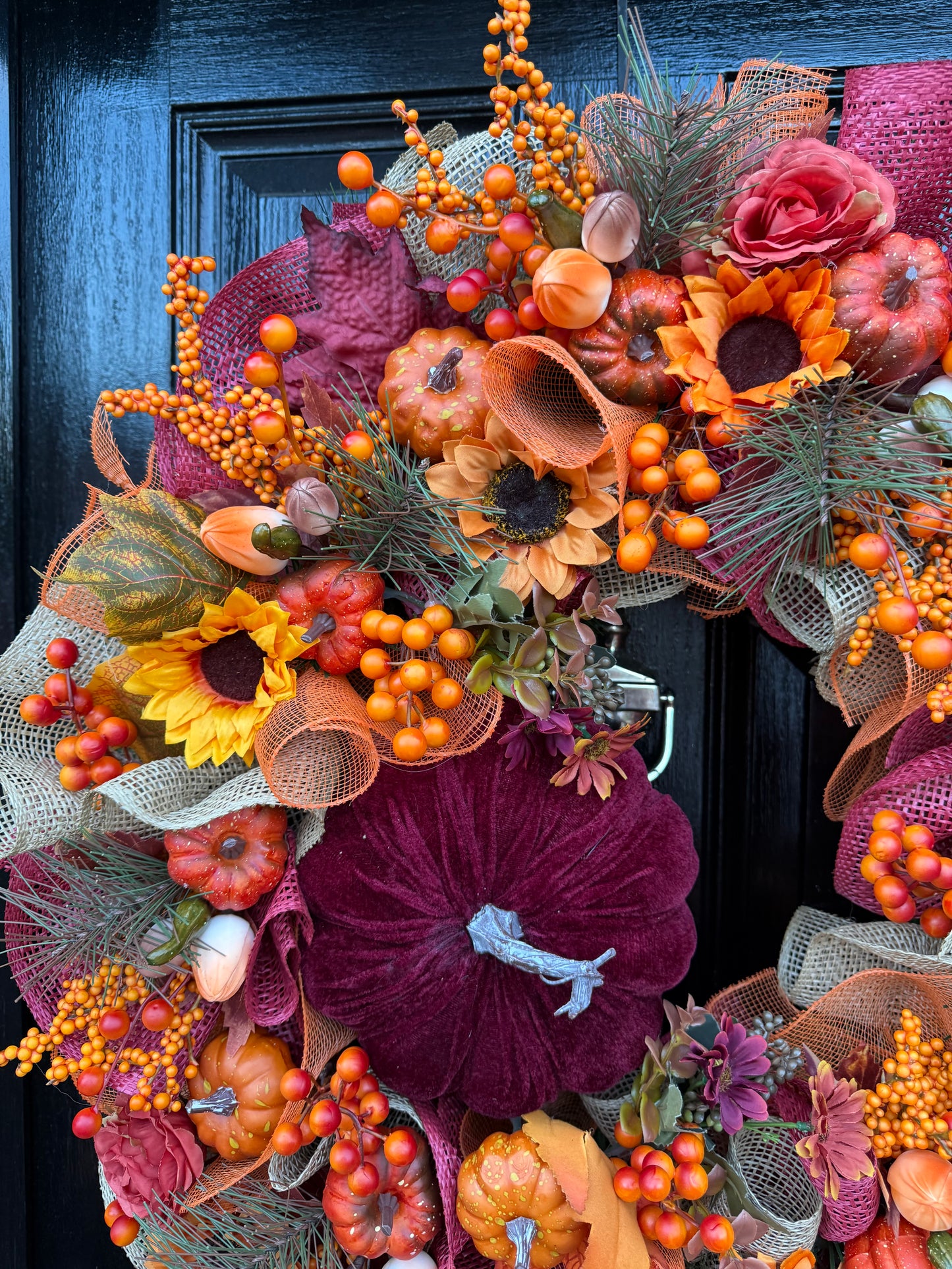 65cm DELUXE XL BURGUNDY PUMPKIN WOODLAND BERRY MIXED AUTUMN WREATH