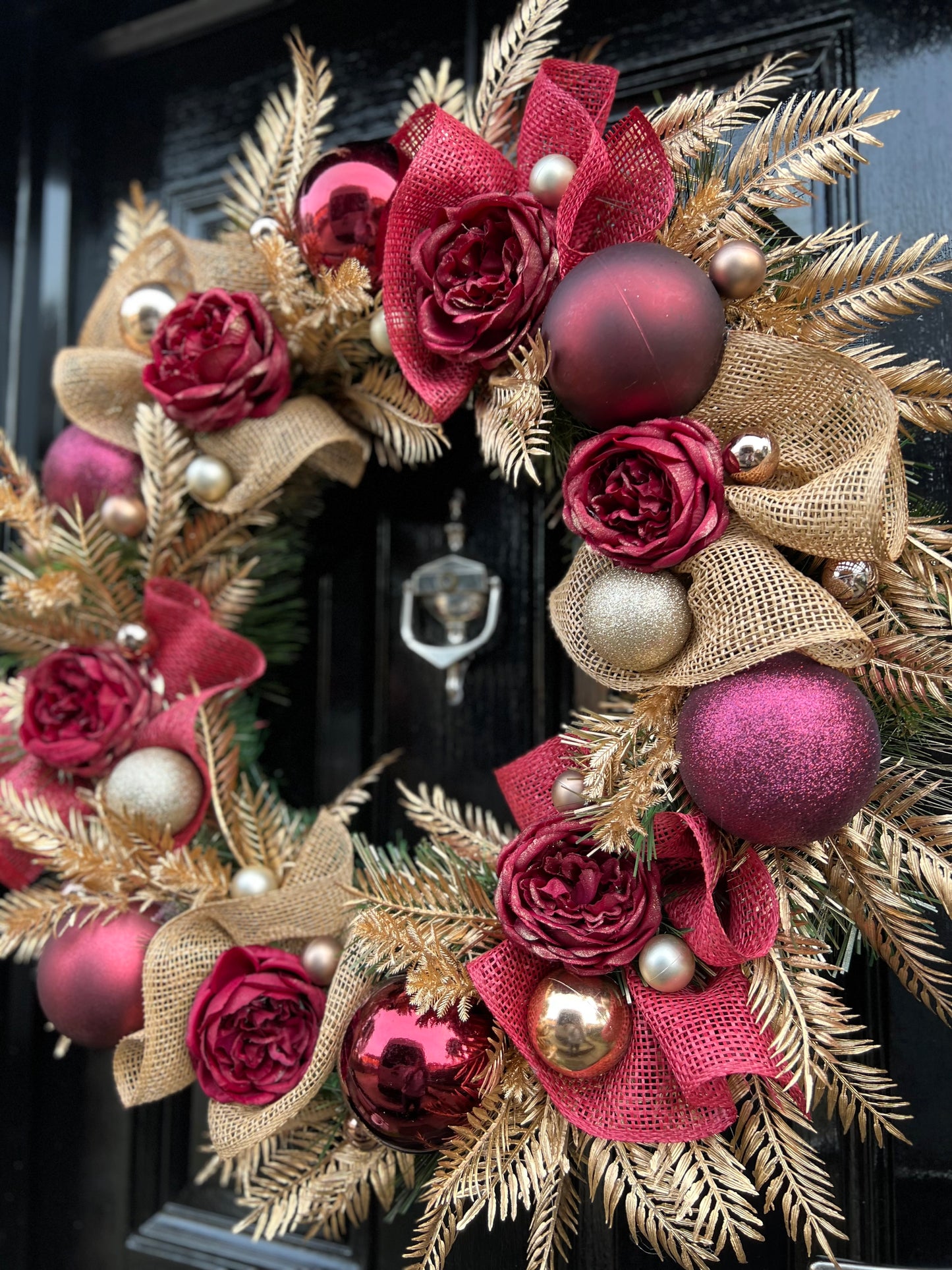 65cm DELUXE BURGUNDY/VINTAGE GOLD WREATH - IMMEDIATE DESPATCH