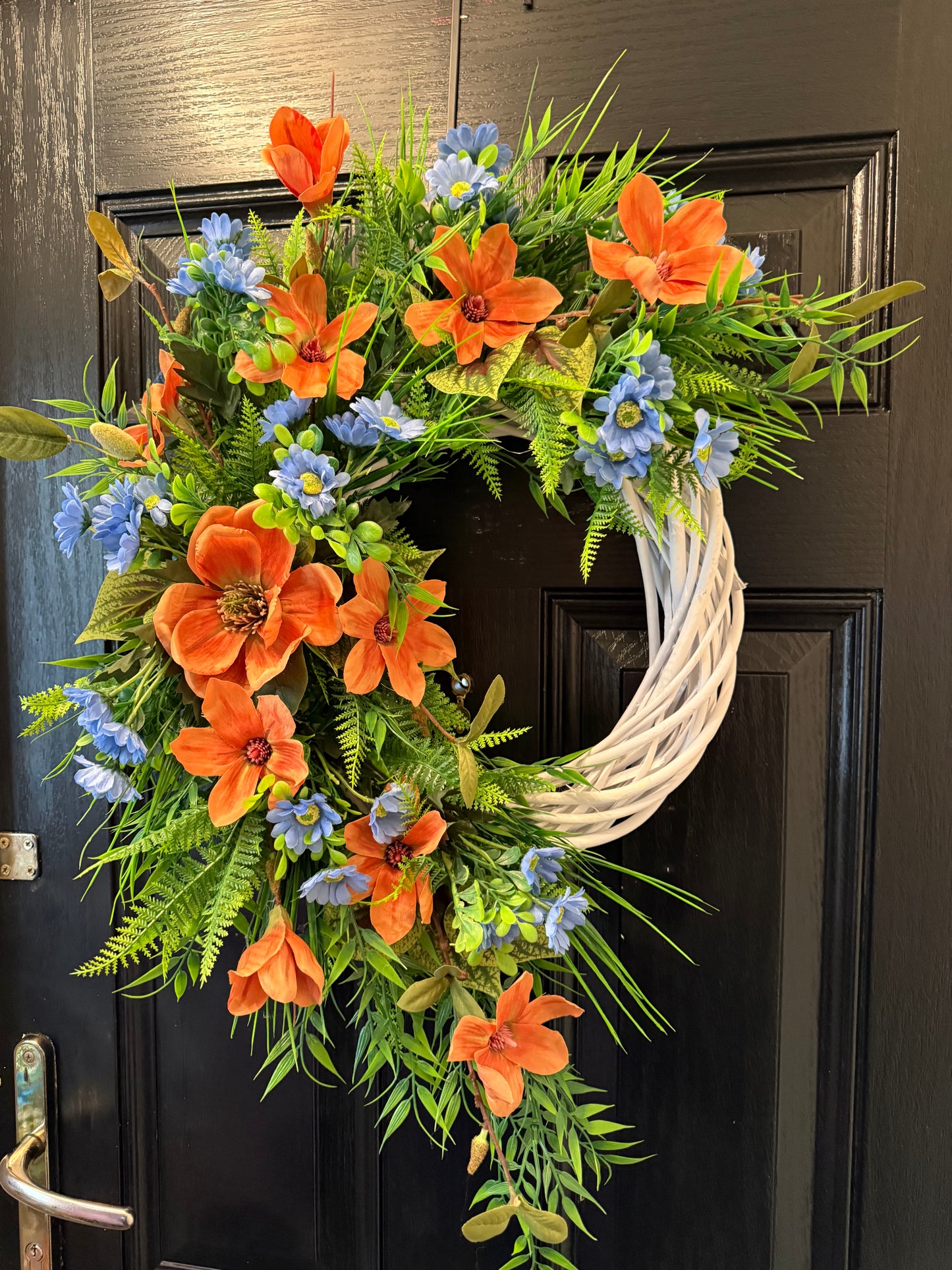 NEUTRAL FOLIAGE TEAL / ORANGE MAGNOLIA ALL SEASON WICKER WREATH