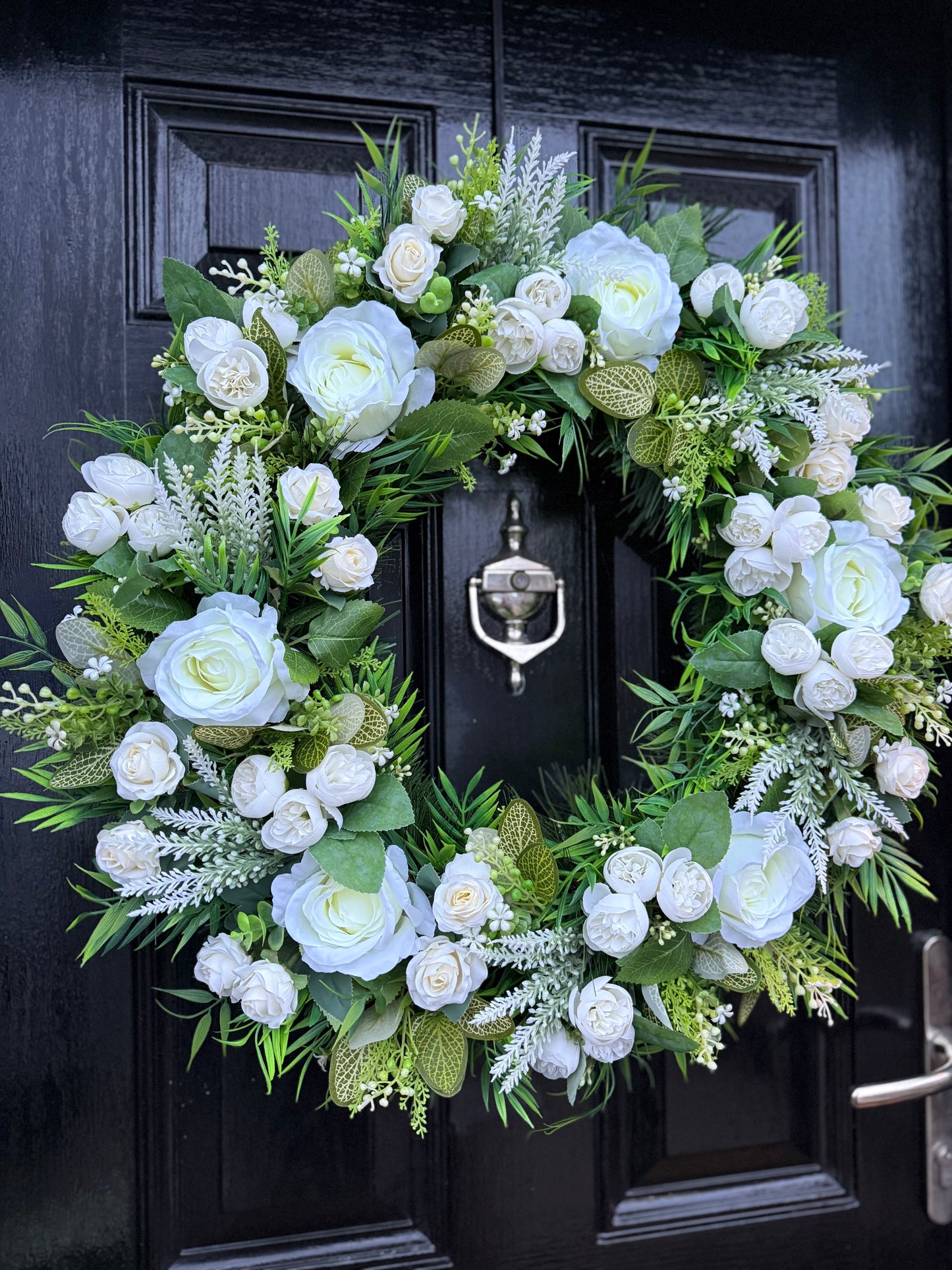 65cm DELUXE MIXED  FOLIAGE NEUTRAL ROSE & PEONY WREATH